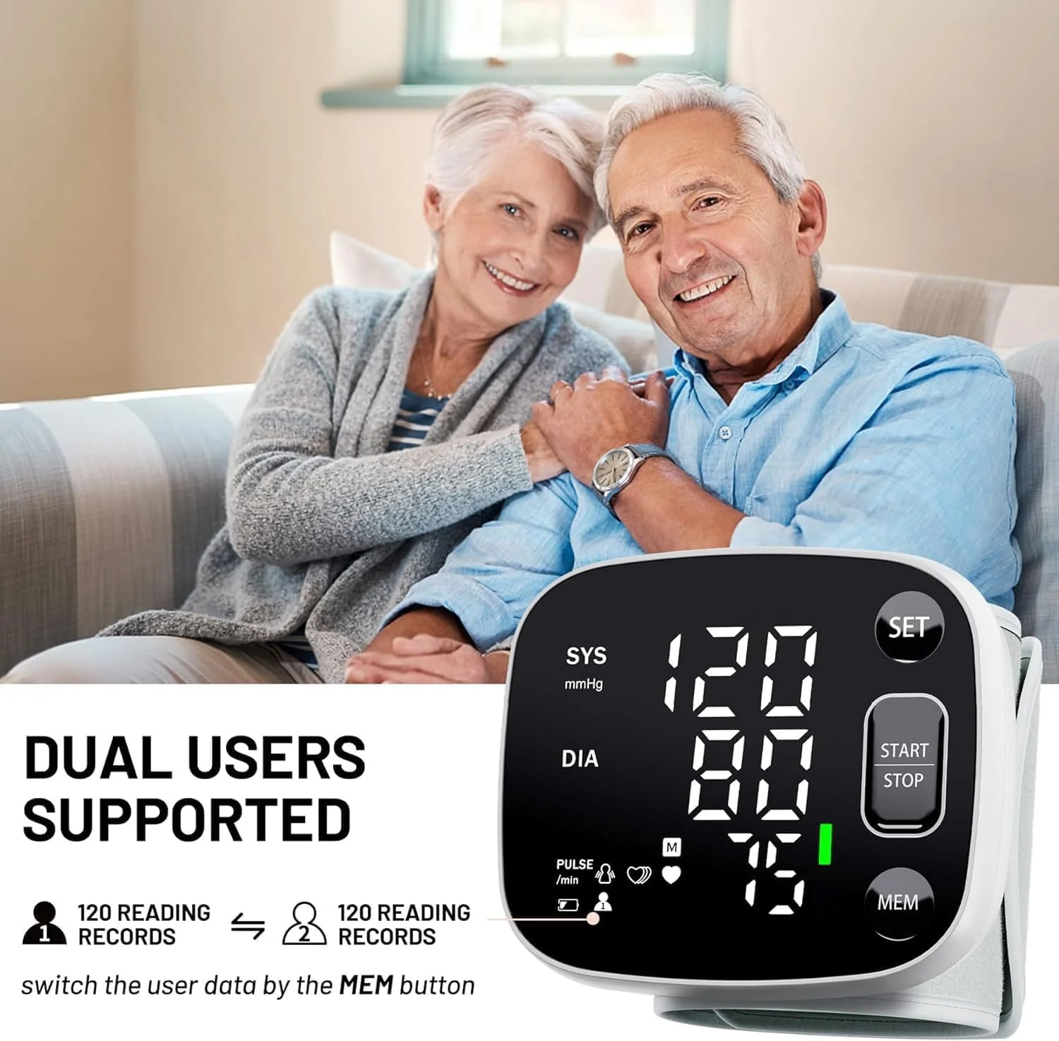 Oklar Blood Pressure Monitors for Home Use Rechargeable Wrist Digital BP Machine Cuff with LED Backlit Display, Voice Broadcast, 240 Memory Storage for 2 Users with Carrying Case - Image 3