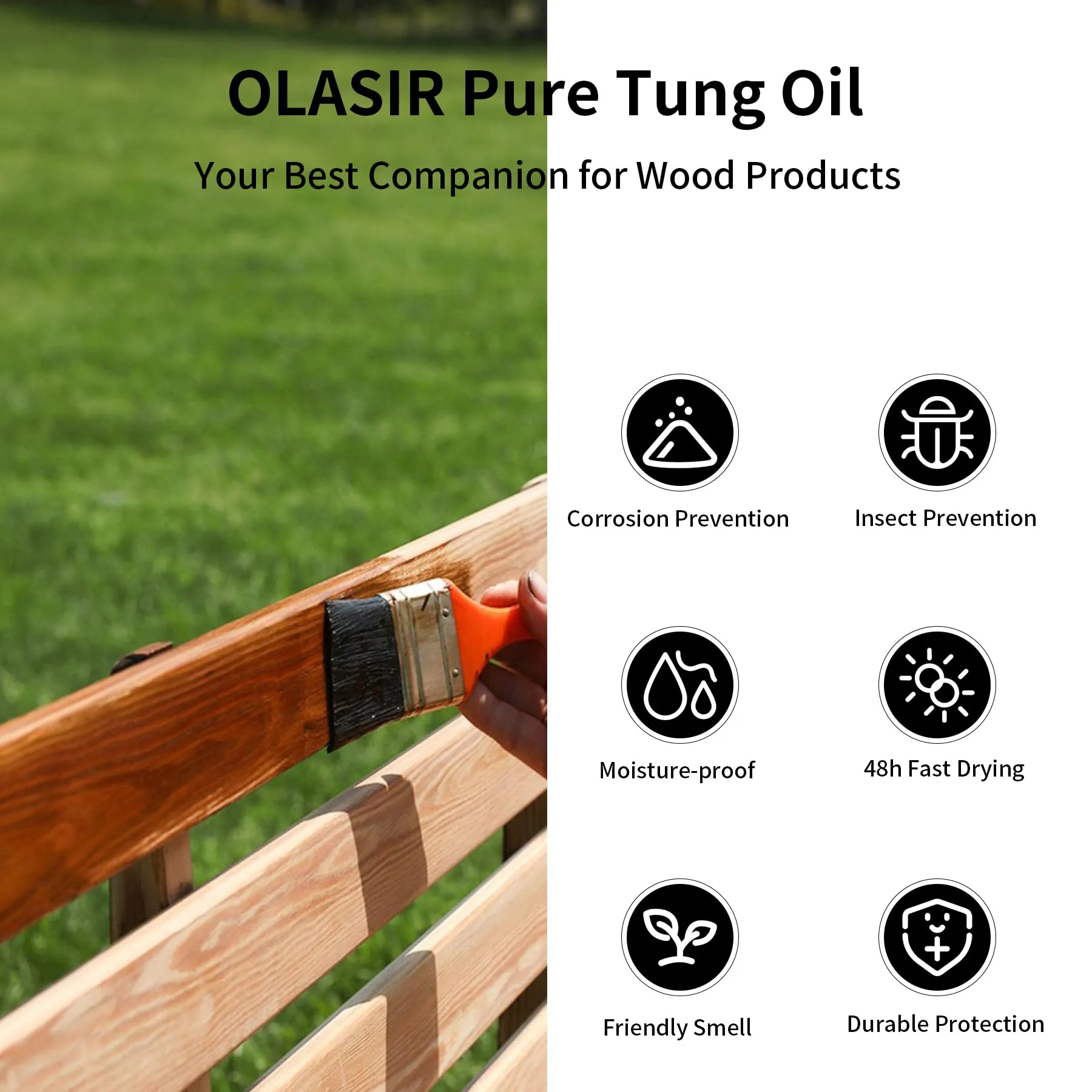 OLASIR 32 oz 100% Natural Pure Tung Oil for Wood Finishing Food Grade Safe, Waterproof Tung Oil for Wood Floors Indoor & Outdoor Furniture - Image 5