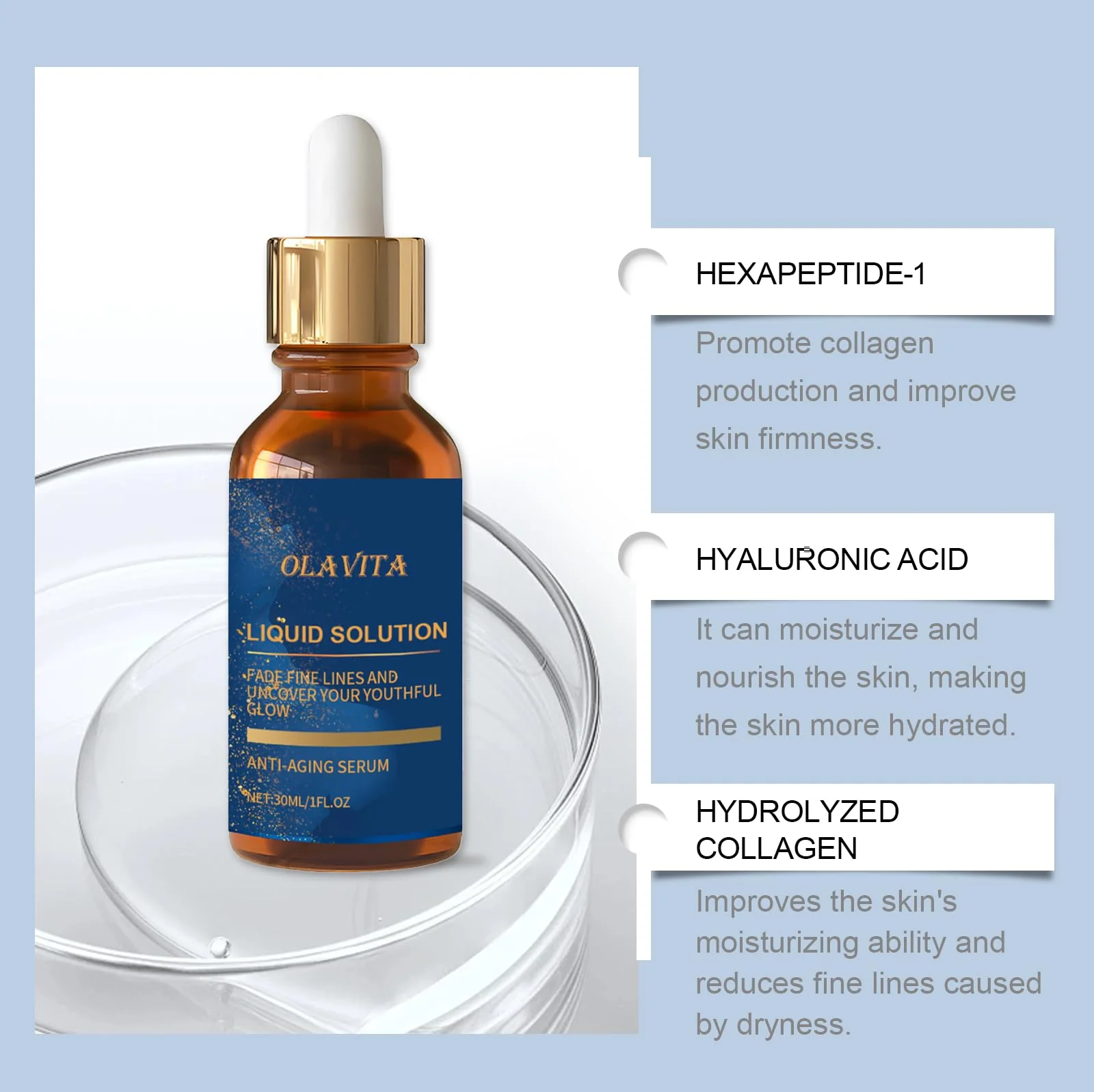 OLAVITA Liquid Solution Anti Aging Serum with Vitamin C, Supports Skin Elasticity & Collagen, Helps Improve the Look of Fine Lines and Wrinkles, 2Pcs - Image 7