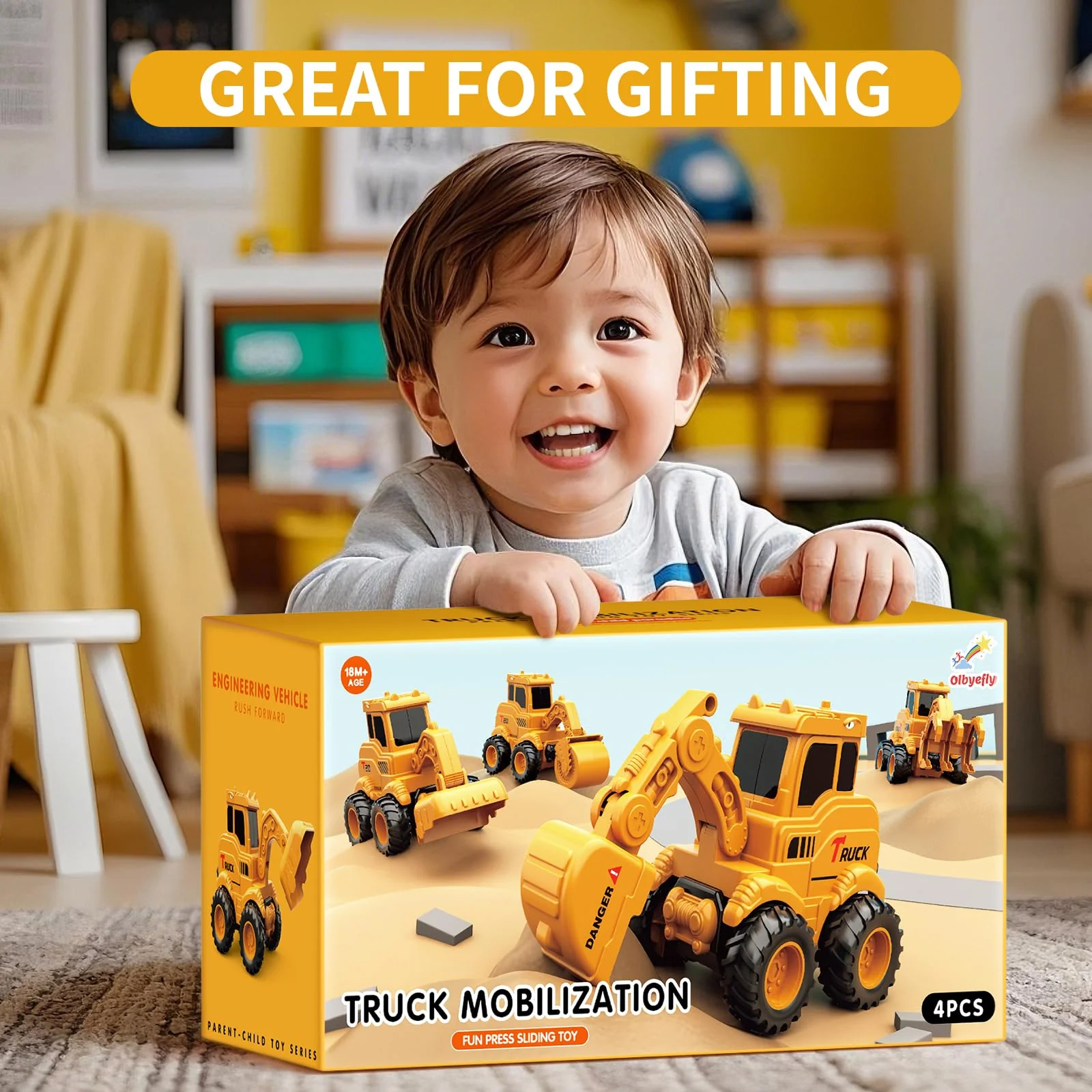 Olbyefly Construction Toys for 2 3 4 5 6 + Year Old Boys Kids Toddlers Girls, Sandbox Excavator Toy Trucks Construction Truck Toys Vehicles Bulldozer Road Roller Toy Christmas Birthday Gifts for Boys - Image 2