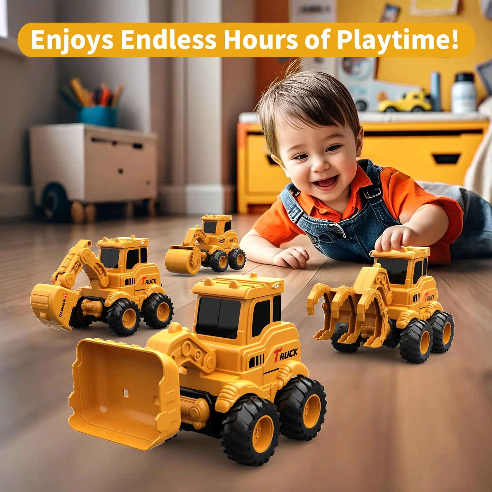 Olbyefly Construction Toys for 2 3 4 5 6 + Year Old Boys Kids Toddlers Girls, Sandbox Excavator Toy Trucks Construction Truck Toys Vehicles Bulldozer Road Roller Toy Christmas Birthday Gifts for Boys - Image 3