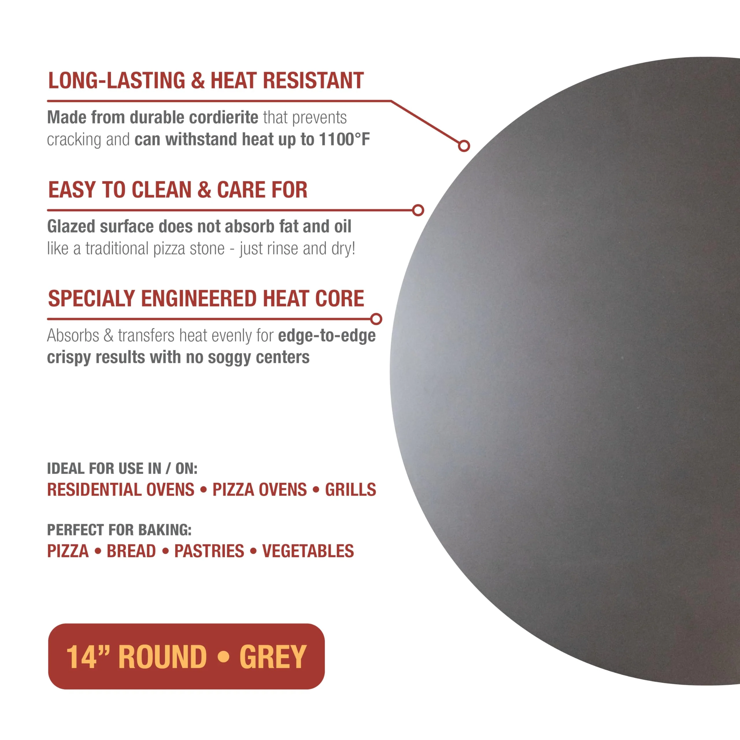 Old Stone Pizza Kitchen Glazed Round Pizza Stone for Oven and Grill, 14 inch - Image 2