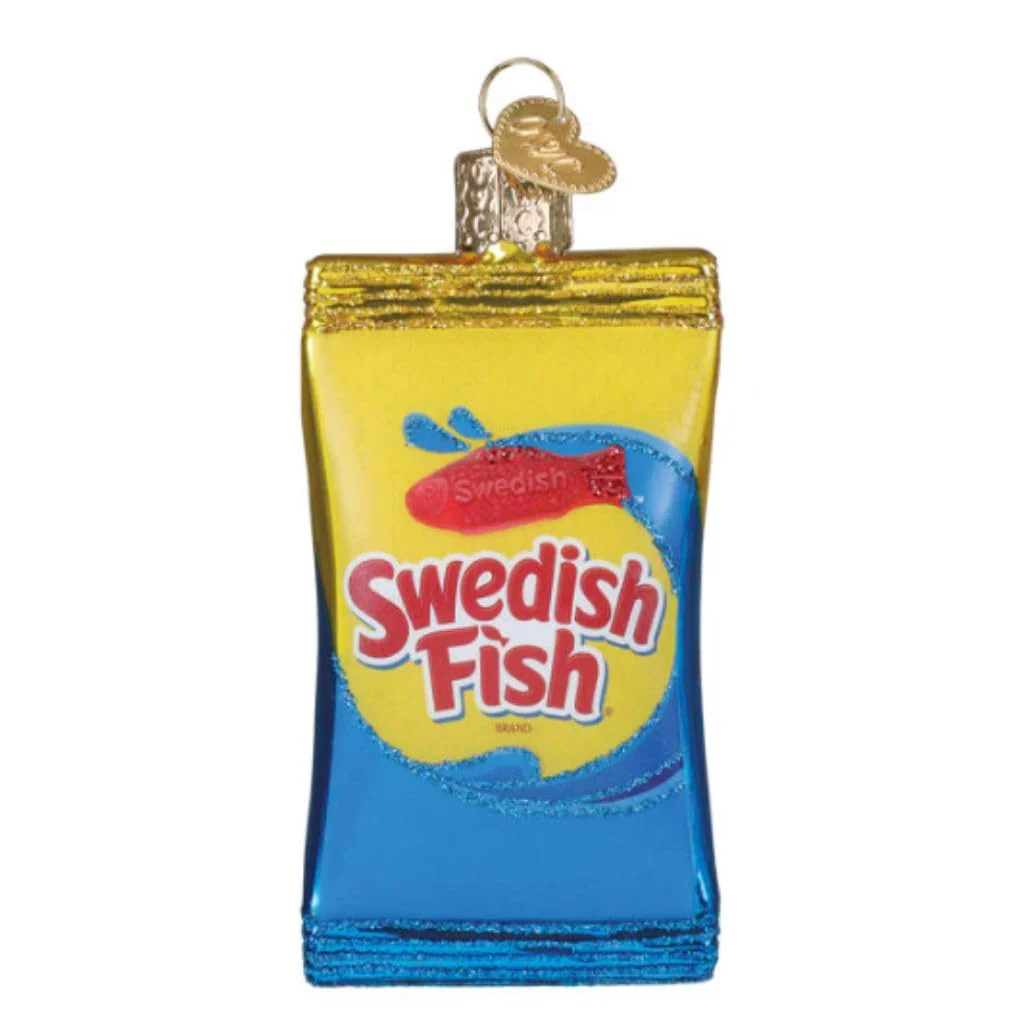 Old World Christmas Swedish Fish Candy Bag Glass Blown Ornament for Christmas Tree, Handcrafted Holiday Decoration, Candy Brand Collection