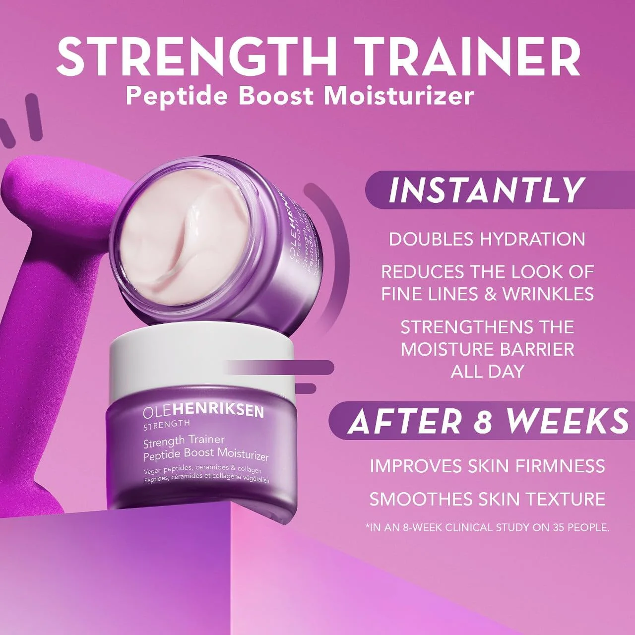 Ole Henriksen Strenth Trainer Peptide Boost Facial Moisturizer with ceramides and collagen Full Size UNBOXED 1.7 fluid ounces 50 milliliter Jar - Image 5