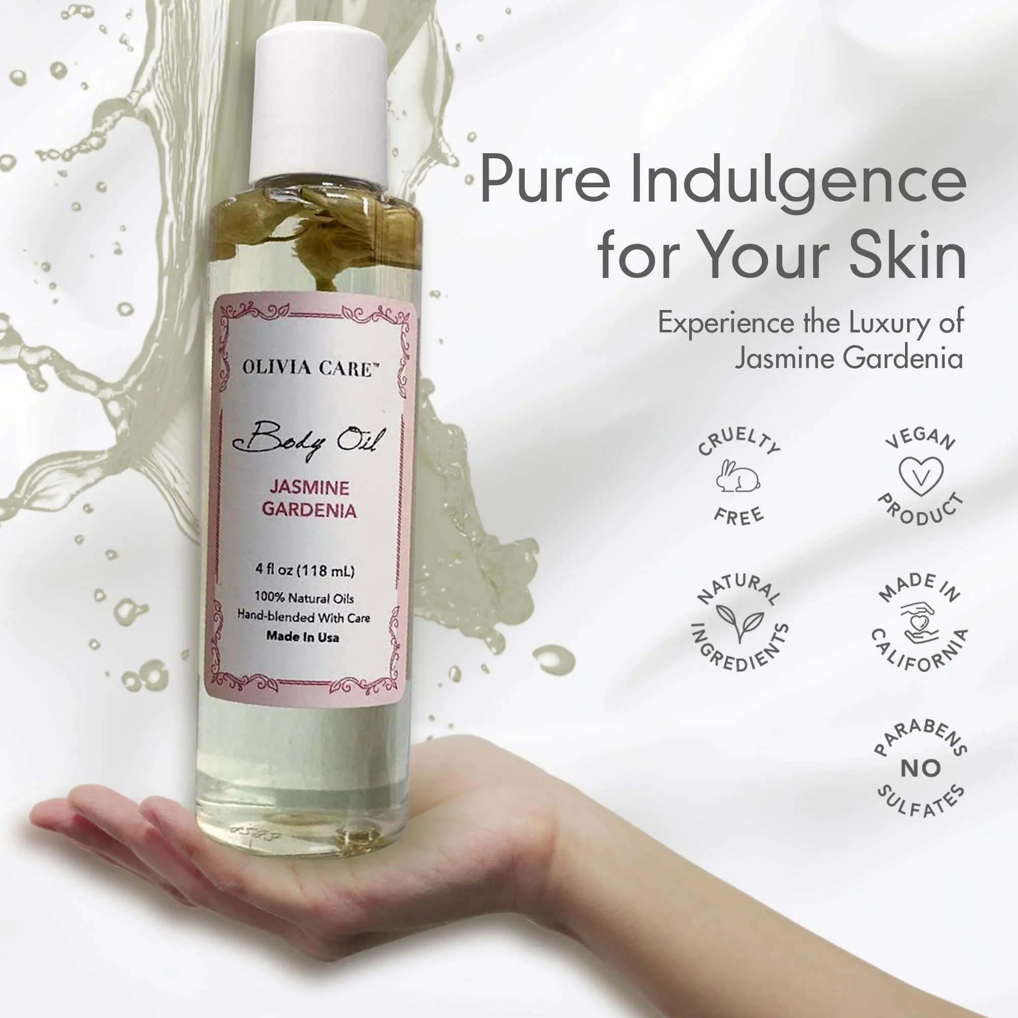 Olivia Care Jasmine Gardenia Body Oil Vegan & Natural Oil For Women | Hydrating & Moisturizing After Bath Oil - with VITAMIN E, K & Omega Fatty Acids Reduce Dry Skin - 4 OZ - Image 3