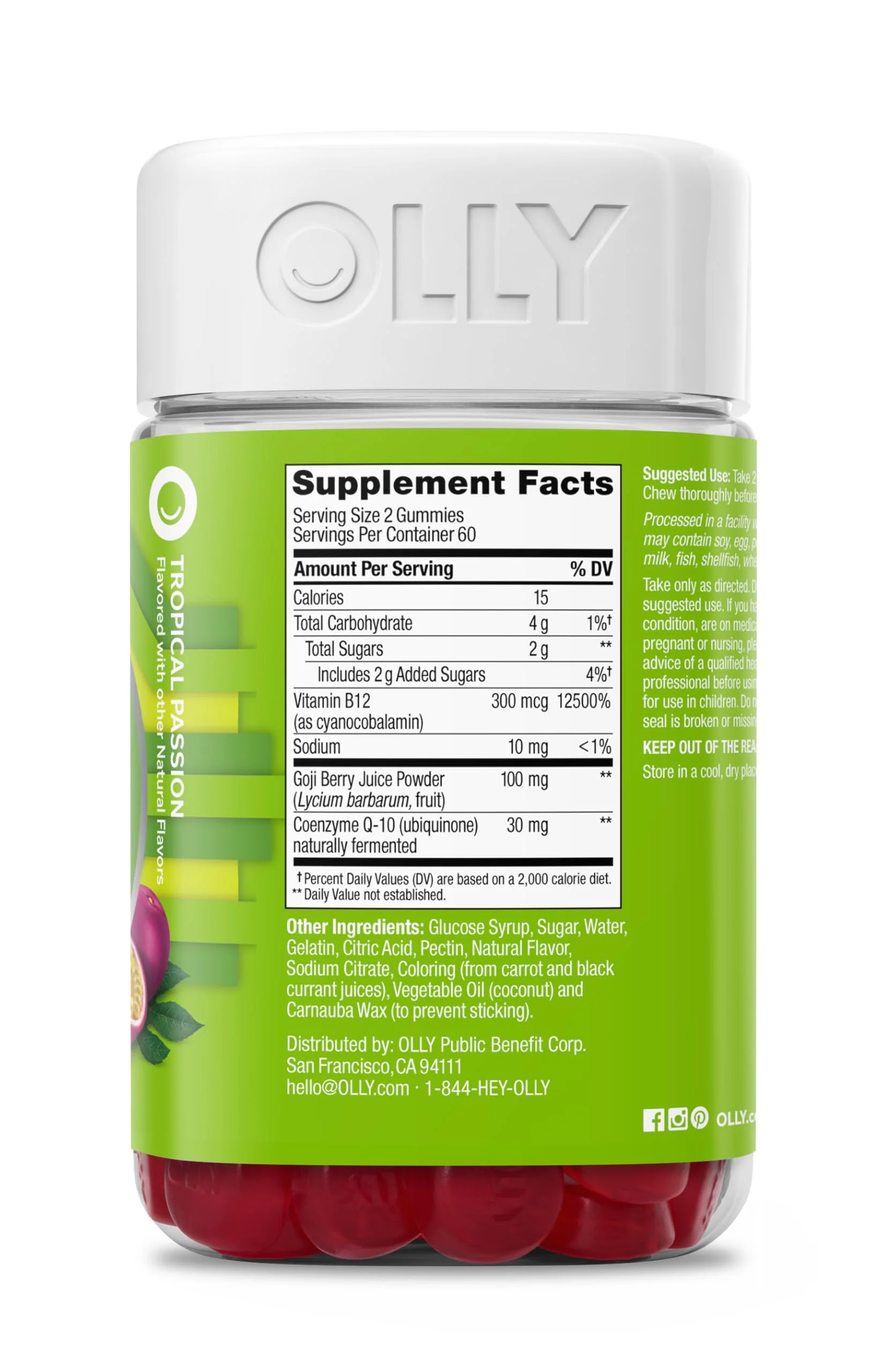 OLLY Daily Energy Gummy, Caffeine Free Cellular Energy Production,* Vitamin B12, CoQ10, Goji Berry, Adult Chewable Supplement, Tropical Passion Flavored, 60 Day Supply - 120 Count - Image 7