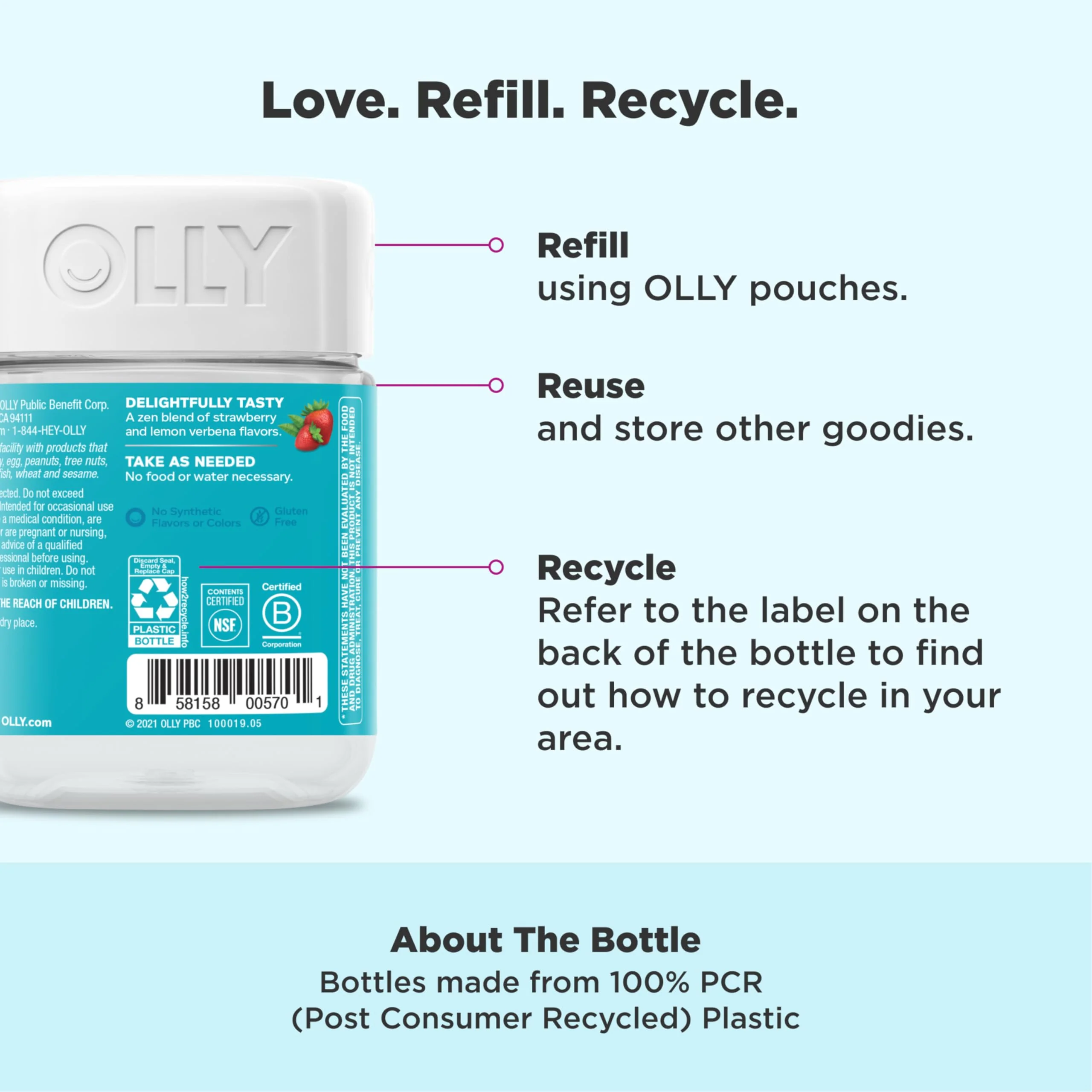 OLLY Goodbye Stress Gummy, GABA, L-Theanine, Lemon Balm, Stress Relief Supplement, Berry - 42 Count - Image 4