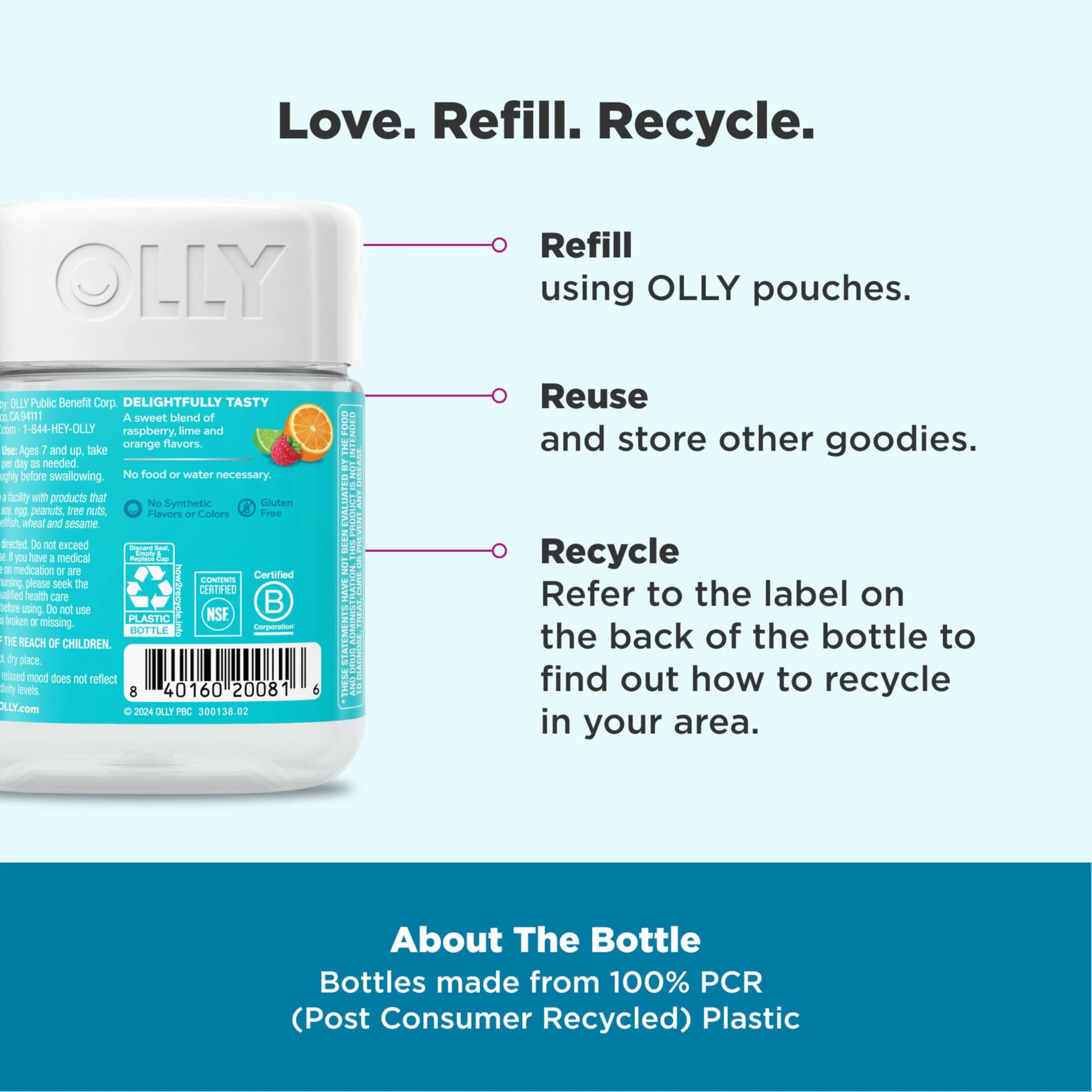 OLLY Kids Chillax Gummy, For a Calm and Relaxed Mood*, Magnesium, L-Theanine, Lemon Balm Extract, Chewable Supplement, Sherbet Flavored, 25 Day Supply - 50 Count (Packaging May Vary) - Image 5