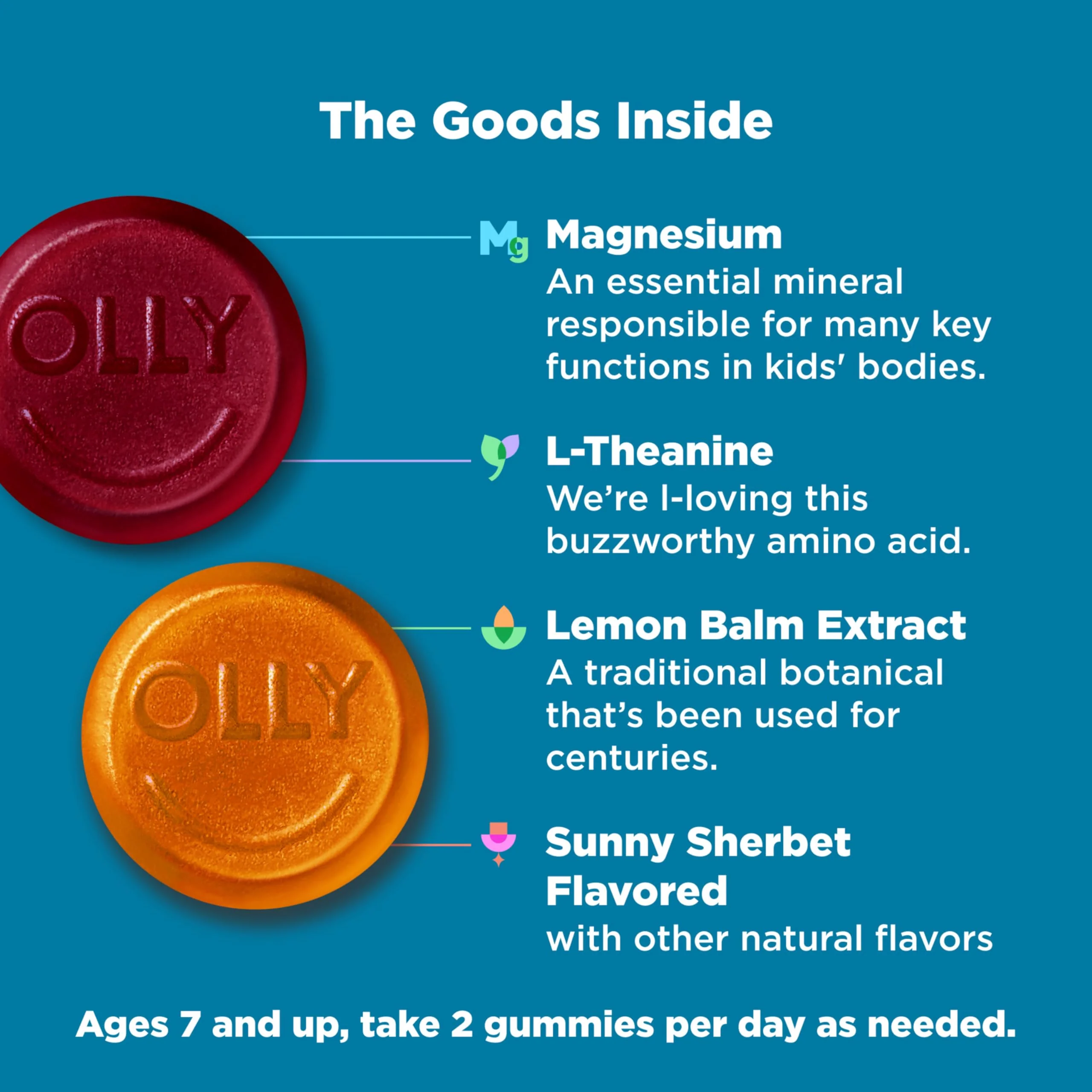 OLLY Kids Chillax Gummy, For a Calm and Relaxed Mood*, Magnesium, L-Theanine, Lemon Balm Extract, Chewable Supplement, Sherbet Flavored, 25 Day Supply - 50 Count (Packaging May Vary) - Image 2