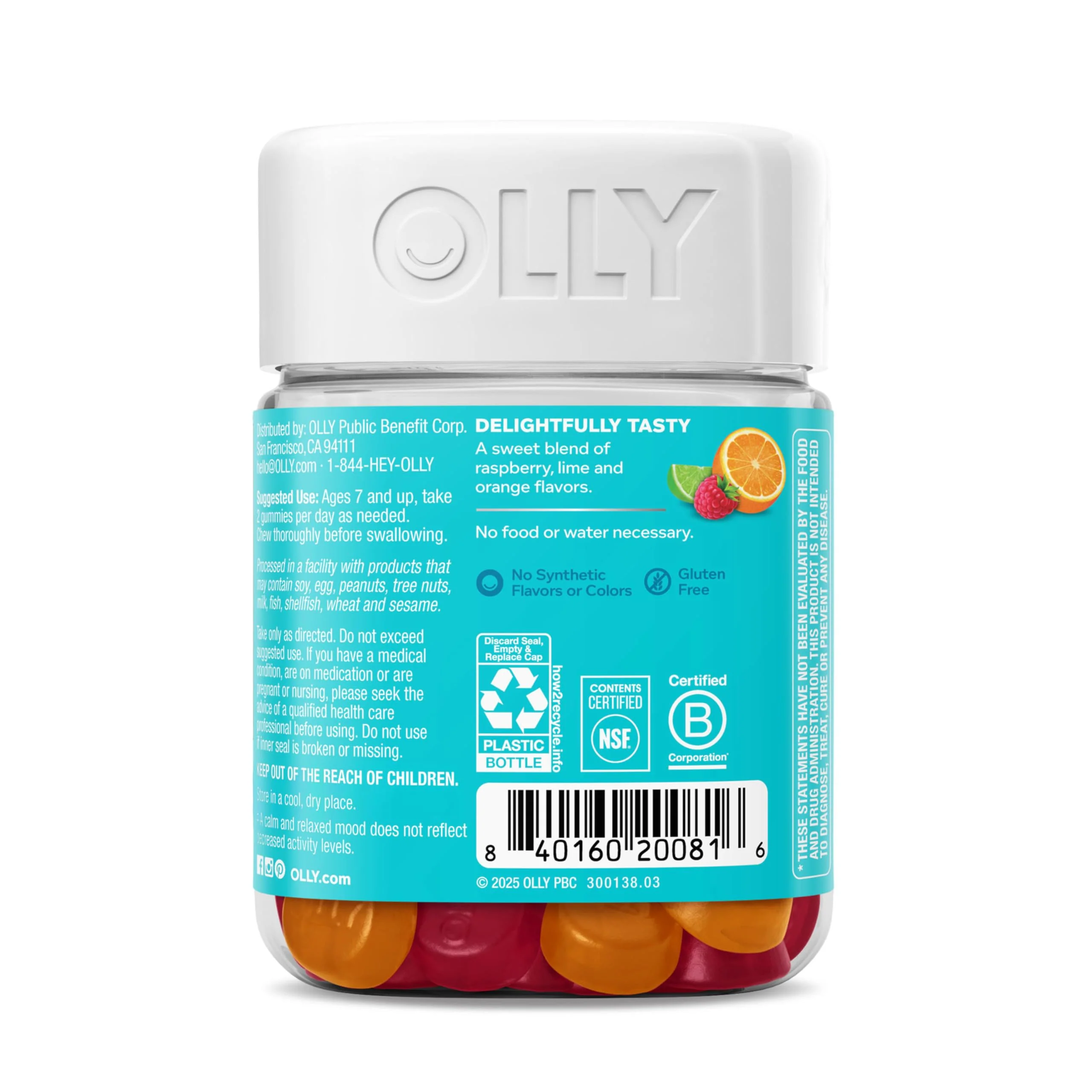 OLLY Kids Chillax Gummy, For a Calm and Relaxed Mood*, Magnesium, L-Theanine, Lemon Balm Extract, Chewable Supplement, Sherbet Flavored, 25 Day Supply - 50 Count (Packaging May Vary) - Image 8