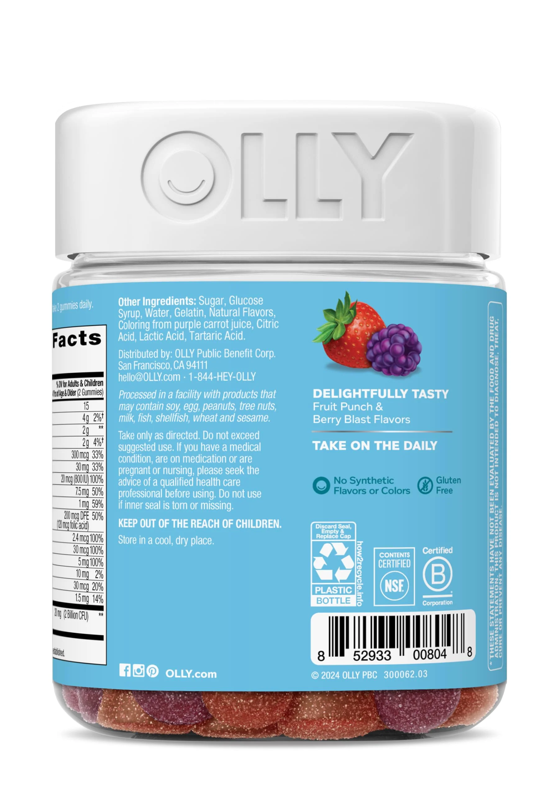 OLLY Kids Multivitamin & Probiotic Gummy, Digestive Support, Vitamins A, D, C, E, B, Zinc, Chewable Supplement, Berry Flavored, 50 Day Supply - 100 Count - Image 8