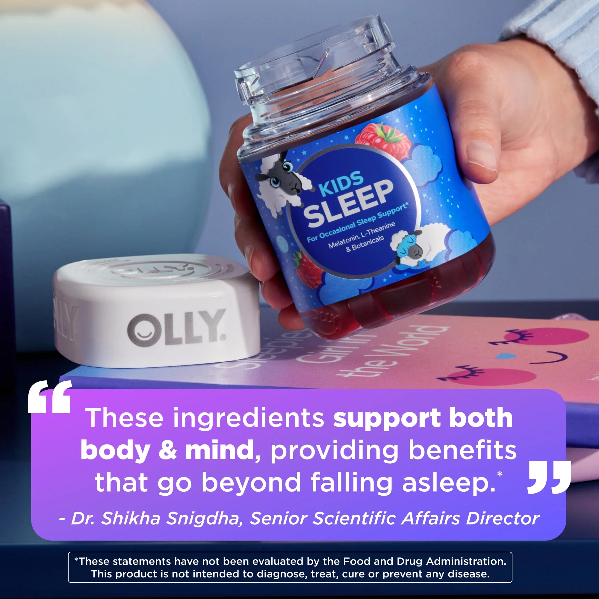 OLLY Kids Sleep Gummy, Occasional Sleep Support,* 0.5mg Melatonin, L-Theanine, Raspberry Flavored, 50 or 25 Day Supply - 50 Count - Image 4