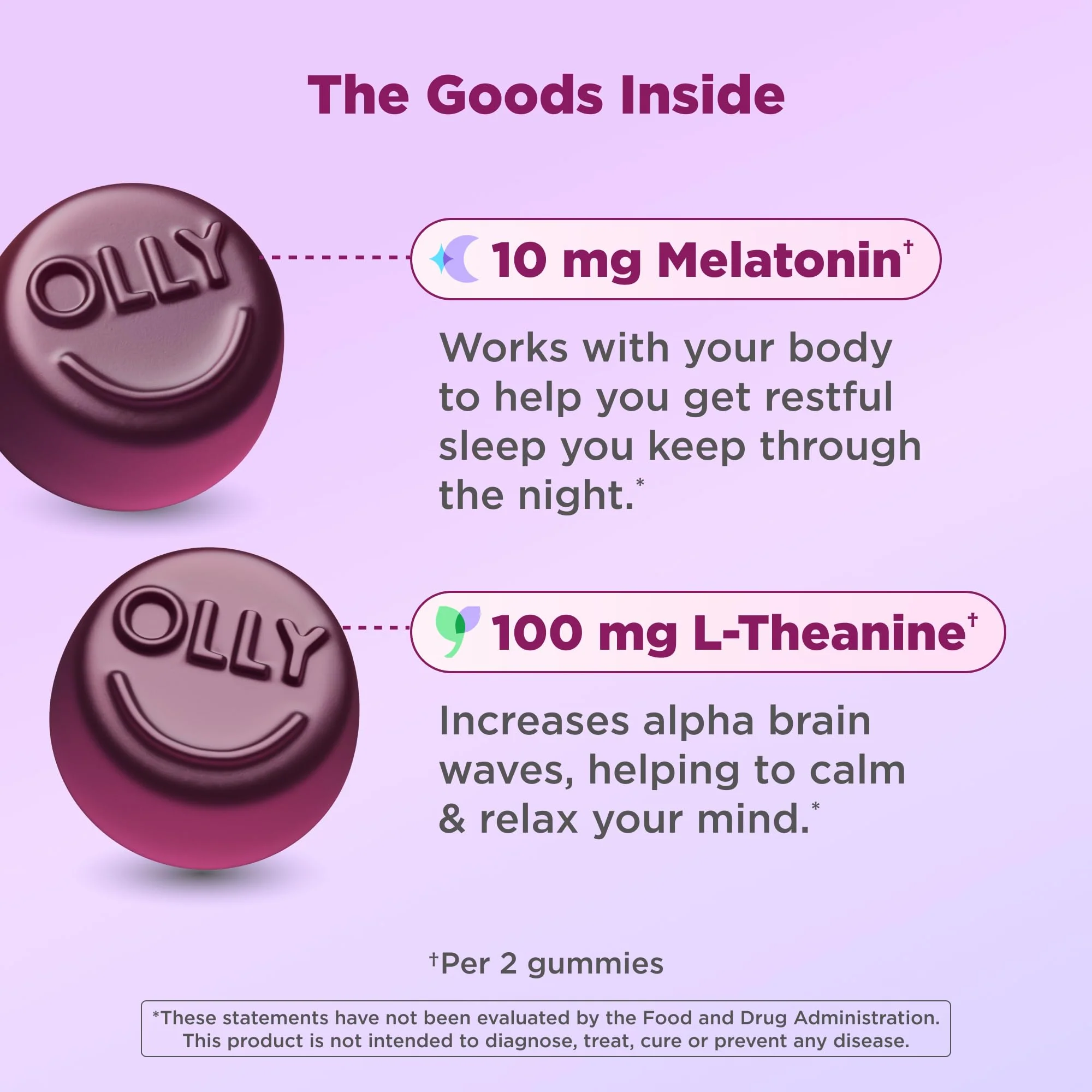OLLY Max Strength Sleep Gummy, 10mg Melatonin, L-Theanine, Chamomile, Lemon Balm, Sugar Free, Vegetarian Sleep Aid, Strawberry - 50 Count - Image 2