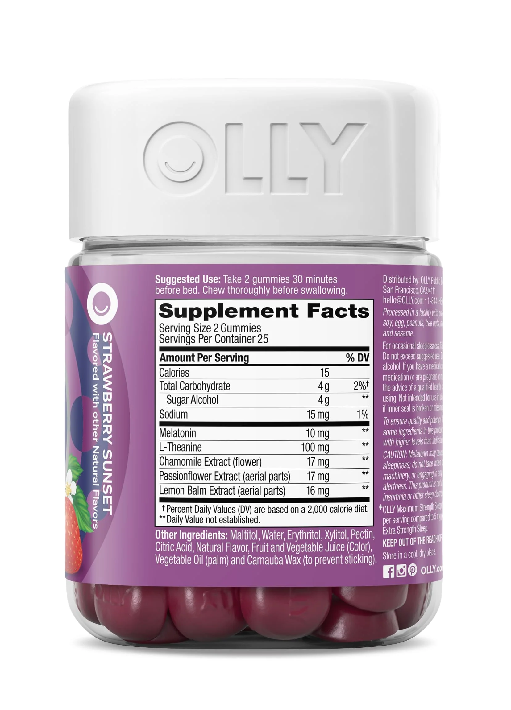 OLLY Max Strength Sleep Gummy, 10mg Melatonin, L-Theanine, Chamomile, Lemon Balm, Sugar Free, Vegetarian Sleep Aid, Strawberry - 50 Count - Image 7