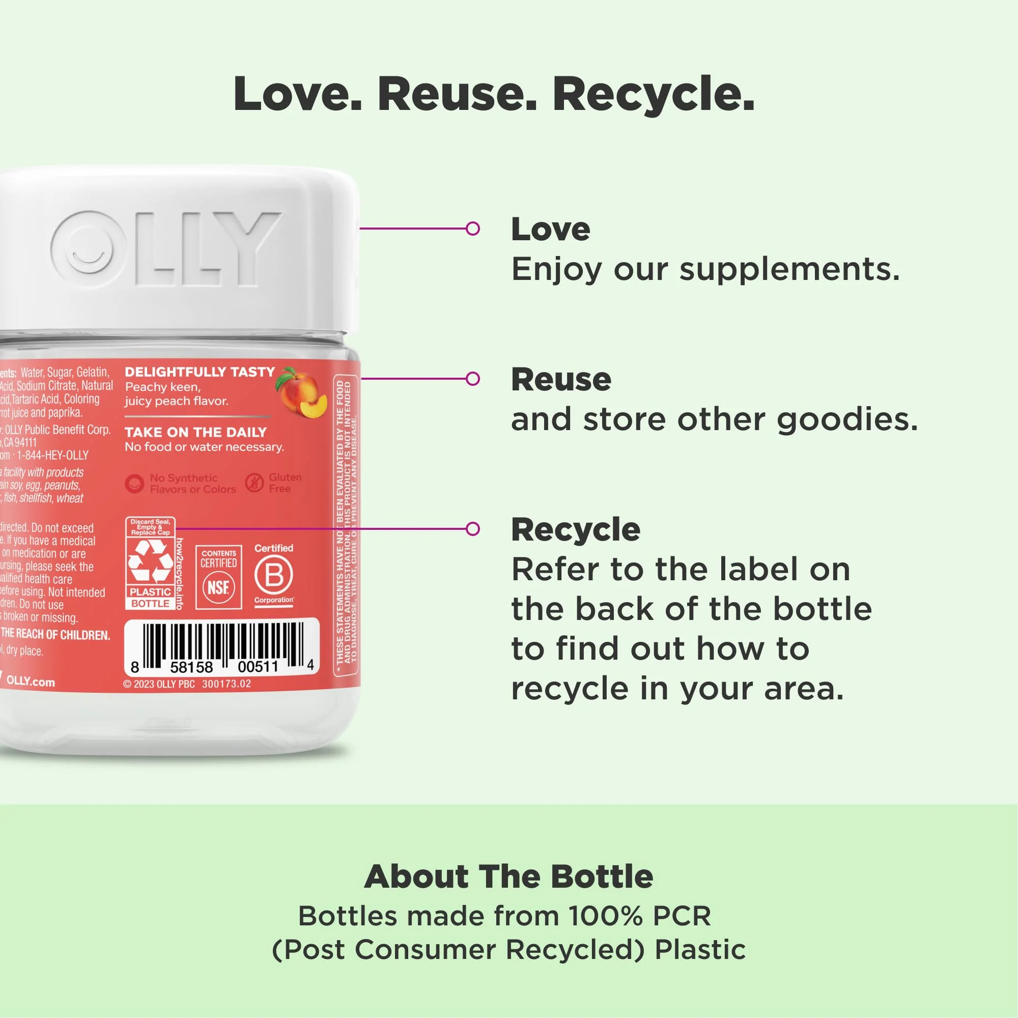 OLLY Probiotic + Prebiotic Gummy, Digestive Support and Gut Health, 500 Million CFUs, Fiber, Adult Chewable Supplement for Men and Women, Peach, 30 Day Supply - 30 Count (Pack of 12) - Image 4