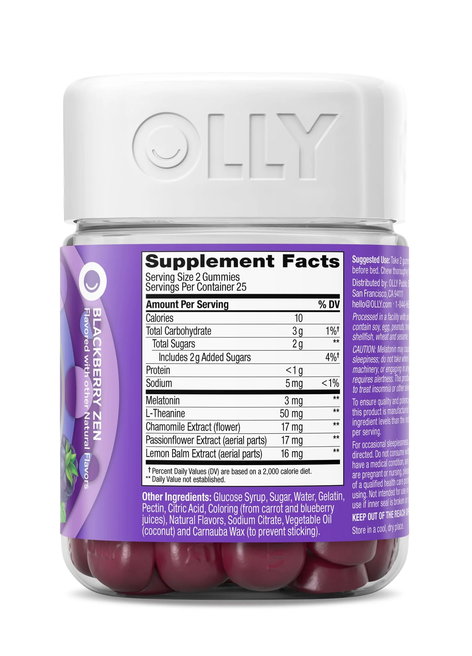 OLLY Restful Sleep Gummy Supplement with Melatonin & L-Theanine Chamomile, Blackberry Zen, 50 Gummies (25 Day Supply) Supports a Healthy Sleep Cycle* (Packaging May Vary) - Image 9