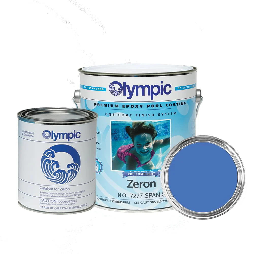 Olympic Pool Paint - Zeron - Spanish Blue - 1 Gallon - two-part epoxy swimming pool paint - one-coat for plaster, fiberglass, steel and aluminum pools.