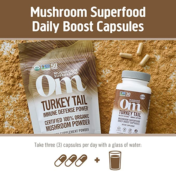 Om Mushroom Superfood Turkey Tail Mushroom Capsules Superfood Supplement, 90 Count, 30 Days, Immune Support, Polysacchrides, Beta-Glucans, Gut Health & Holistic Defense Mushroom Supplement - Image 5