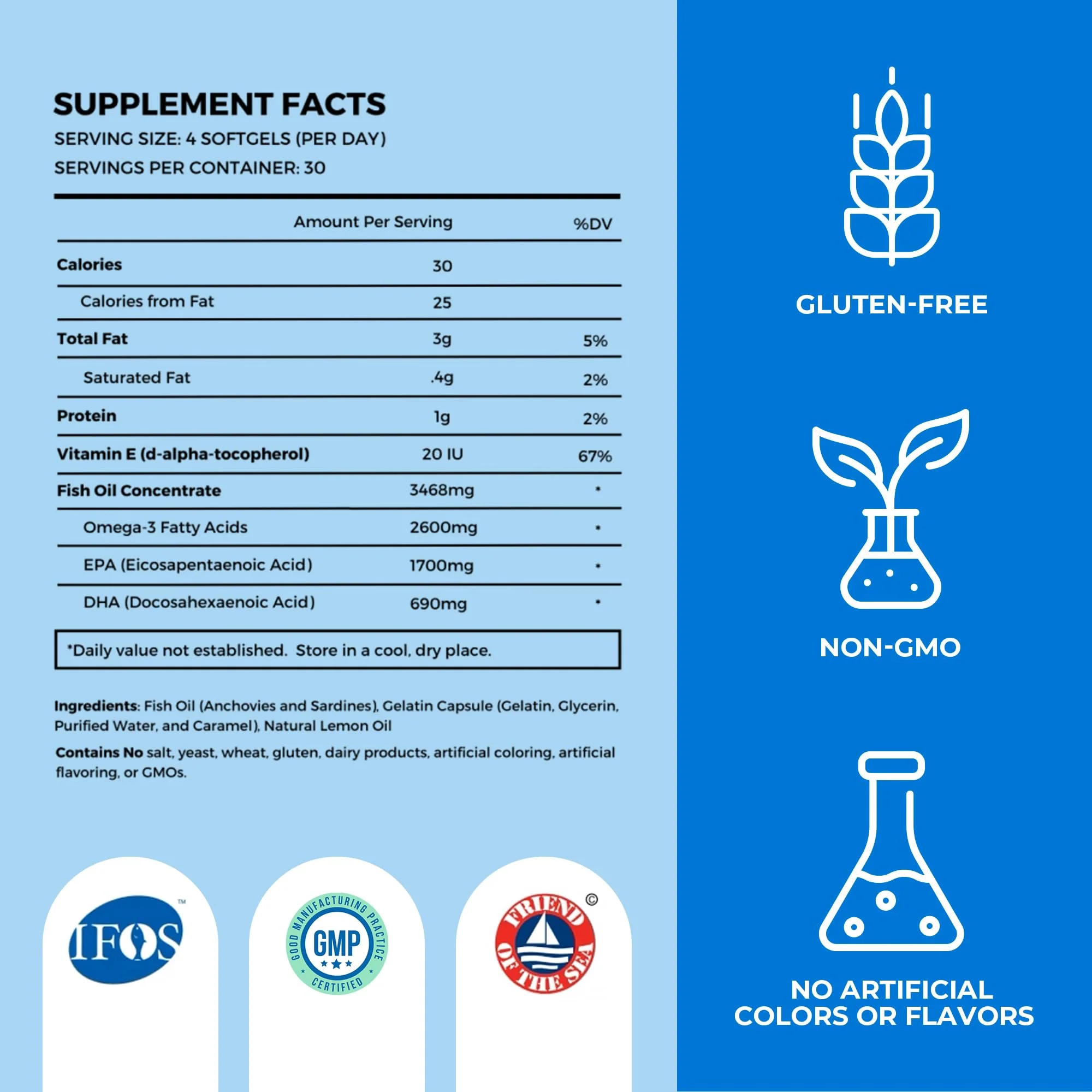 OMAPURE Fish Oil Supplements with Omega 3 Fatty Acids (3 Bottles, 120 Softgels) - High EPA, DHA, & IFOS Fish Oil Pills Support Heart & Joint Health - Burpless Fish Oil Promotes Brain Function - Image 3