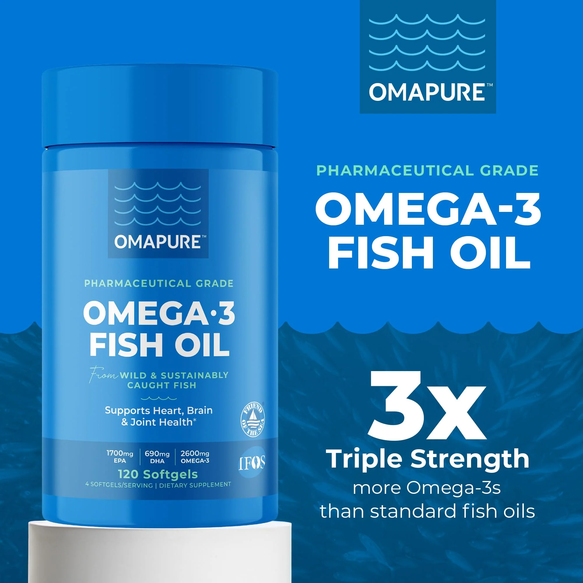 OMAPURE Fish Oil Supplements with Omega 3 Fatty Acids (3 Bottles, 120 Softgels) - High EPA, DHA, & IFOS Fish Oil Pills Support Heart & Joint Health - Burpless Fish Oil Promotes Brain Function - Image 6