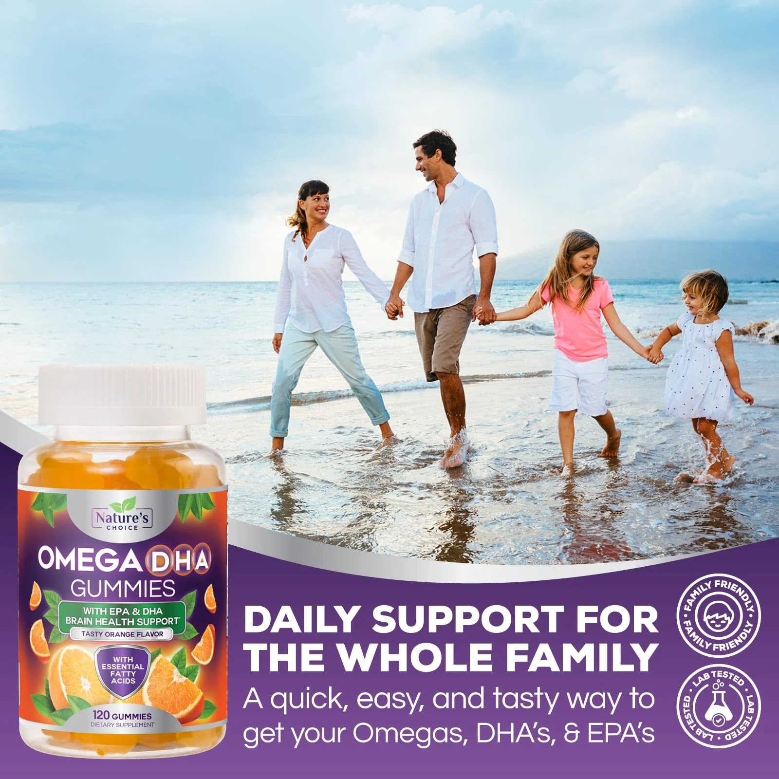 Omega 3 Fish Oil Gummies - Triple Strength Omega3 Gummy - DHA & EPA Fatty Acids for Heart Health, Joint & Brain Support, Nature's High Absorption Omega Fish Oil Supplement, Orange Flavor- 120 Gummies - Image 4