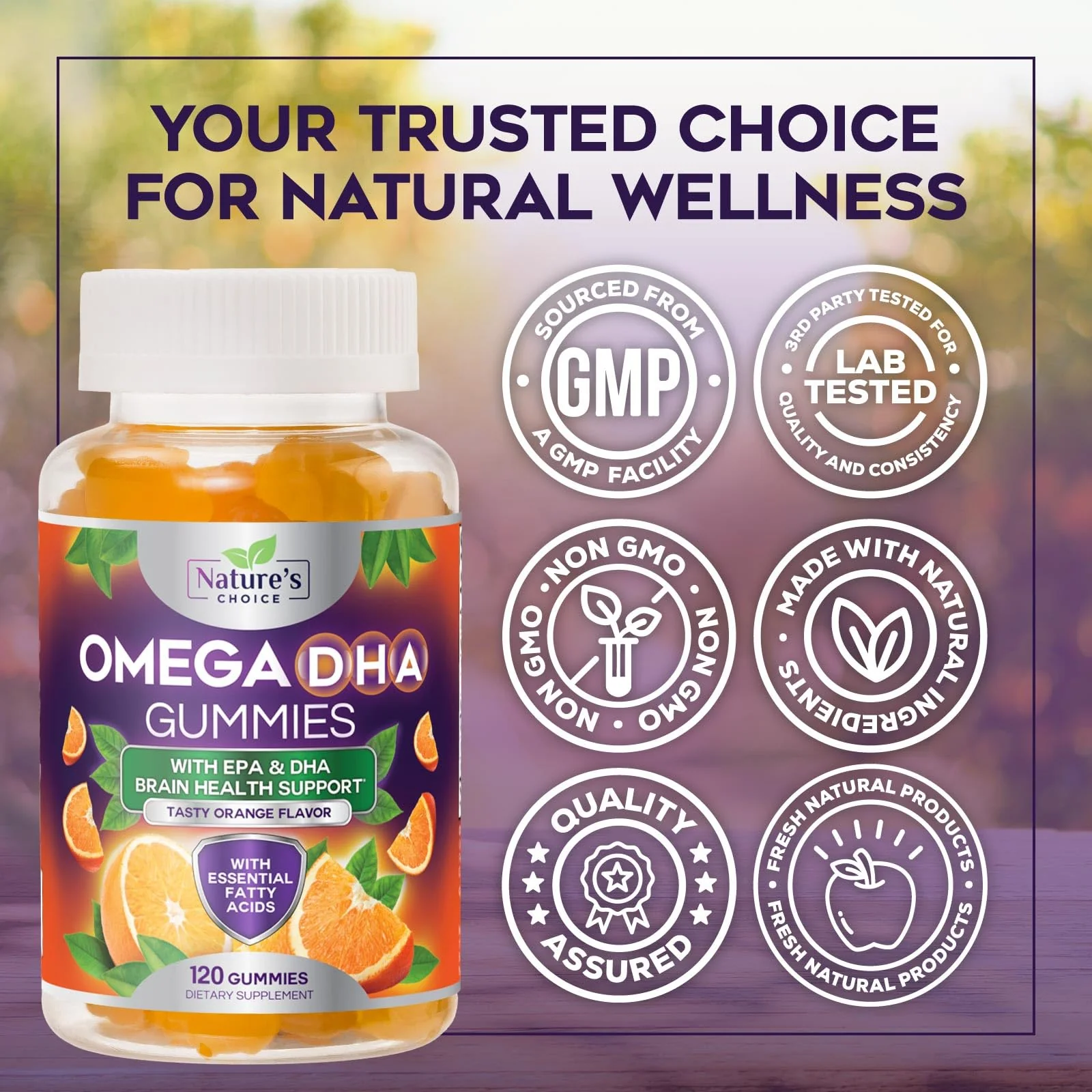 Omega 3 Fish Oil Gummies - Triple Strength Omega3 Gummy - DHA & EPA Fatty Acids for Heart Health, Joint & Brain Support, Nature's High Absorption Omega Fish Oil Supplement, Orange Flavor- 120 Gummies - Image 7