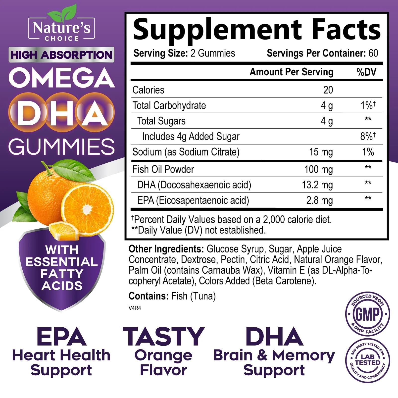 Omega 3 Fish Oil Gummies - Triple Strength Omega3 Gummy - DHA & EPA Fatty Acids for Heart Health, Joint & Brain Support, Nature's High Absorption Omega Fish Oil Supplement, Orange Flavor- 120 Gummies - Image 9