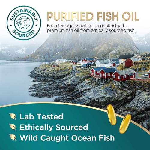 Omega 3 Fish Oil Supplements - 2400mg Fish Oil Per Serving - Triple Strength Omega-3 with Fatty Acids EPA & DHA - Natural Heart, Brain & Immune Support - Wild Caught, Bottled in USA - 120 Softgels - Image 4