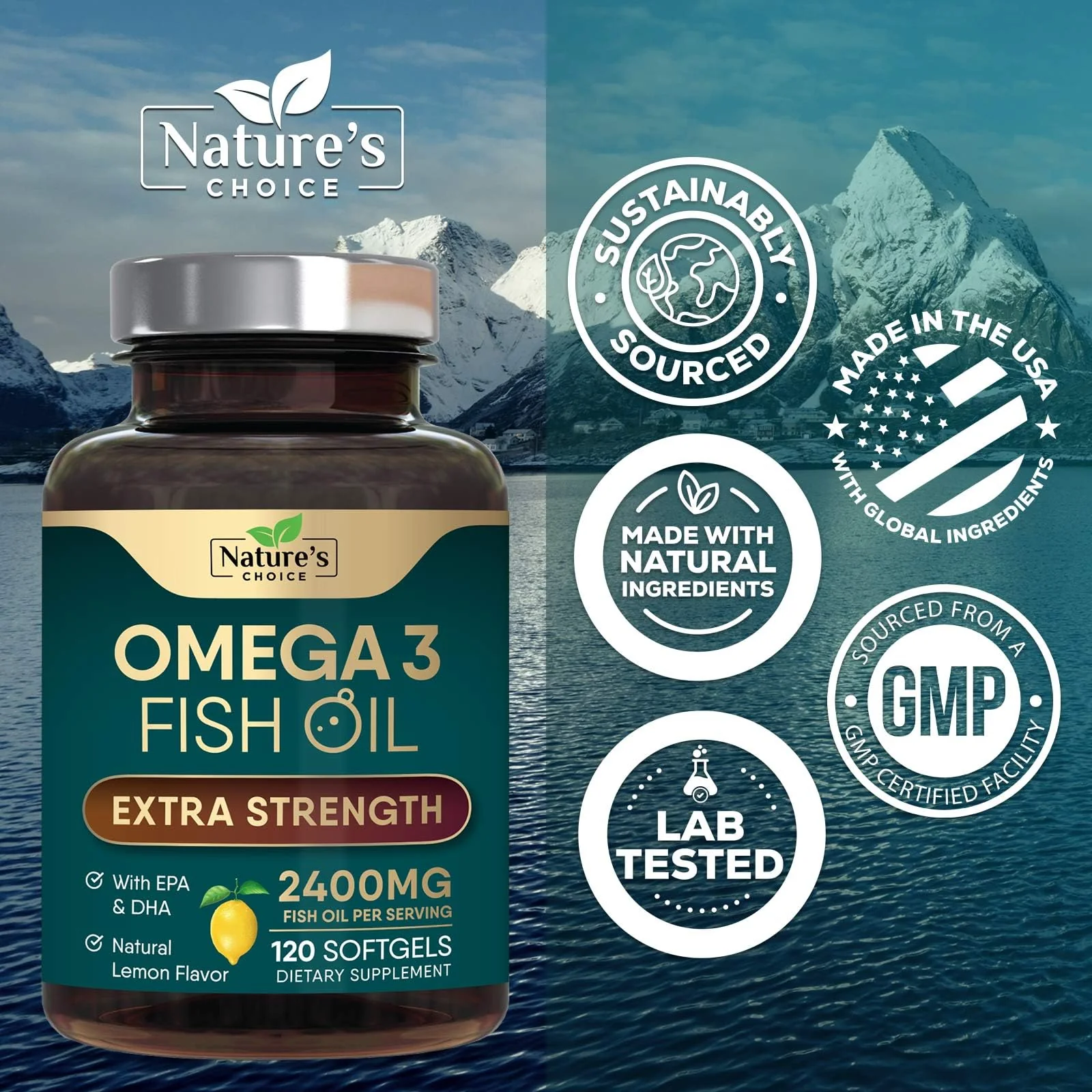 Omega 3 Fish Oil Supplements - 2400mg Fish Oil Per Serving - Triple Strength Omega-3 with Fatty Acids EPA & DHA - Natural Heart, Brain & Immune Support - Wild Caught, Bottled in USA - 120 Softgels - Image 7