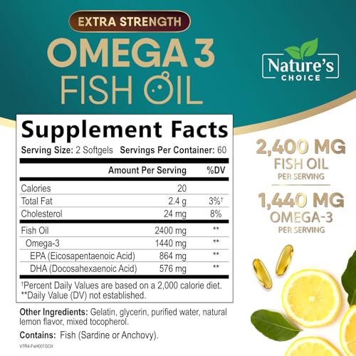 Omega 3 Fish Oil Supplements - 2400mg Fish Oil Per Serving - Triple Strength Omega-3 with Fatty Acids EPA & DHA - Natural Heart, Brain & Immune Support - Wild Caught, Bottled in USA - 120 Softgels - Image 9