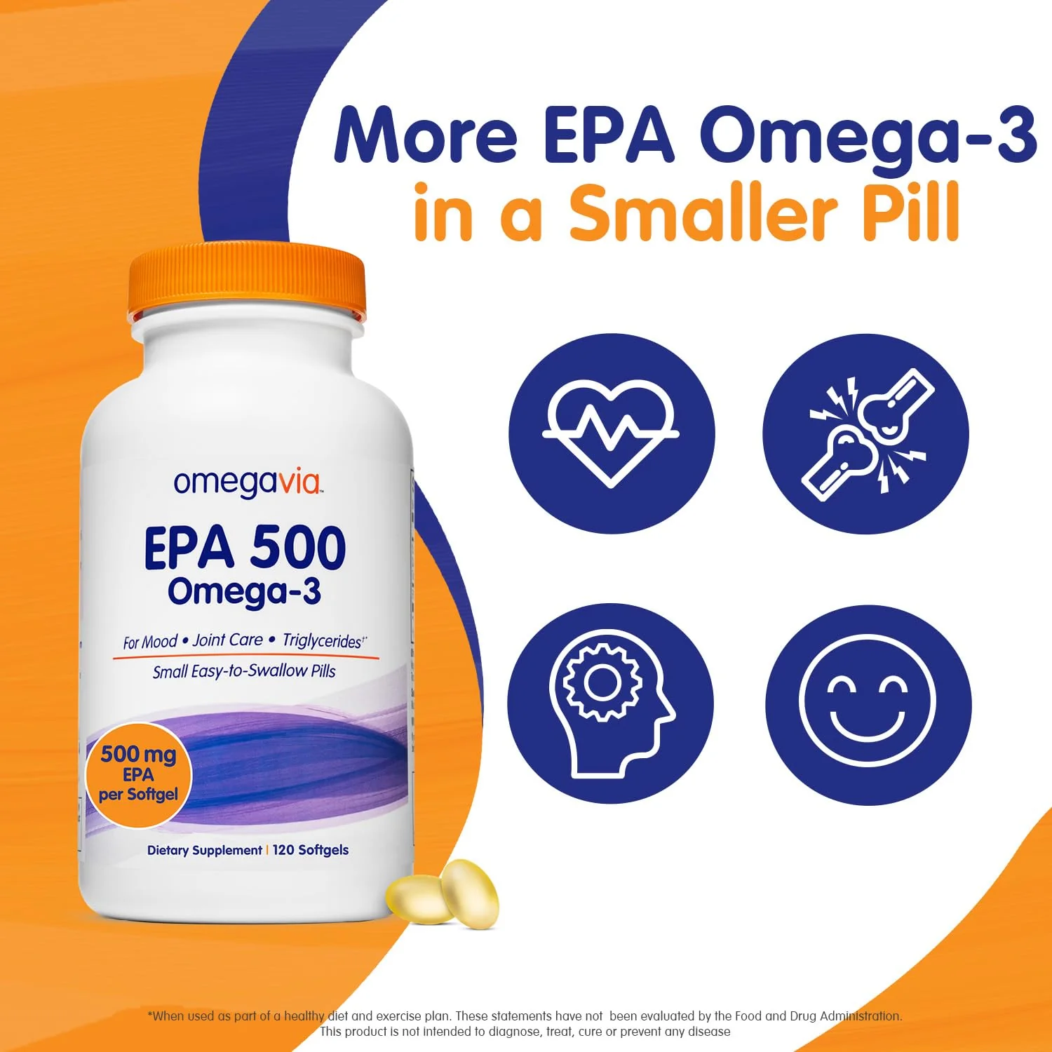 OmegaVia EPA 500, Purified Omega-3 Fish Oil Supplement, 500 mg EPA in Triglyceride Form, Burpless Fish Oil, Non-GMO, Gluten-Free, IFOS 5-Star, 120 Softgels - Image 10