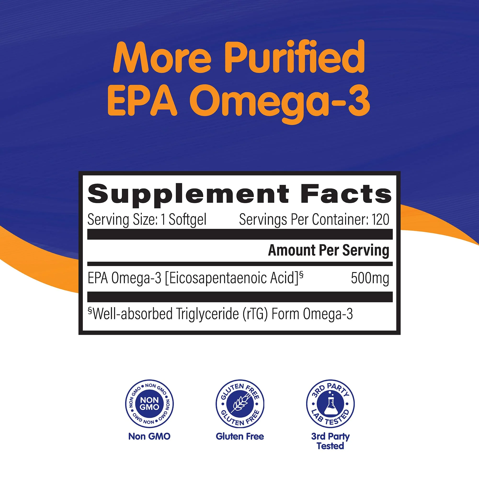 OmegaVia EPA 500, Purified Omega-3 Fish Oil Supplement, 500 mg EPA in Triglyceride Form, Burpless Fish Oil, Non-GMO, Gluten-Free, IFOS 5-Star, 120 Softgels - Image 9