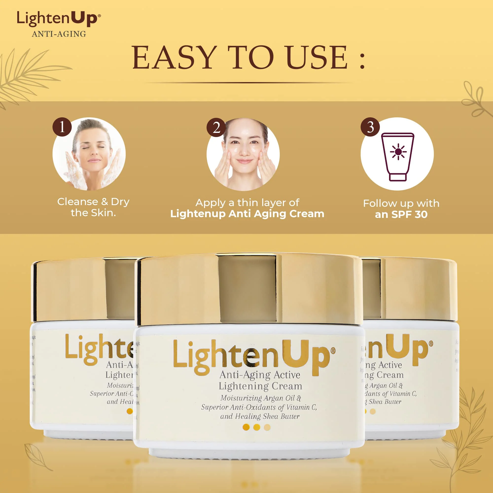 OMIC Lighten-Up Anti-Aging, Skin Brightening Cream - 4.4 fl oz / 100 ml - with Argan Oil and Shea Butter - Image 2