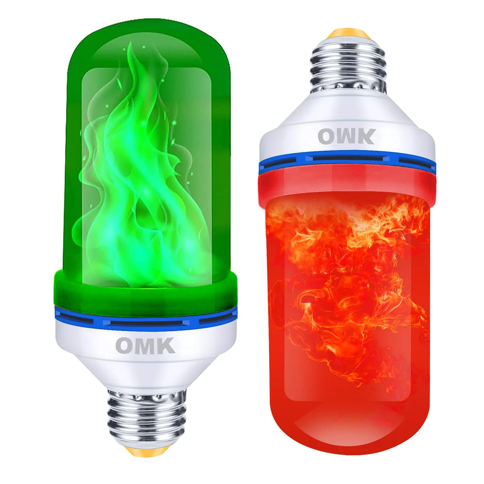 OMK - LED Christmas Decorations Flame Effect Light Bulbs - Upgraded 4 Modes Two-Tone Fire Simulated Lamps - Holiday/Christmas Gifts/Party/Indoor/Outdoor Decoration Lights (2Pack) - Image 2