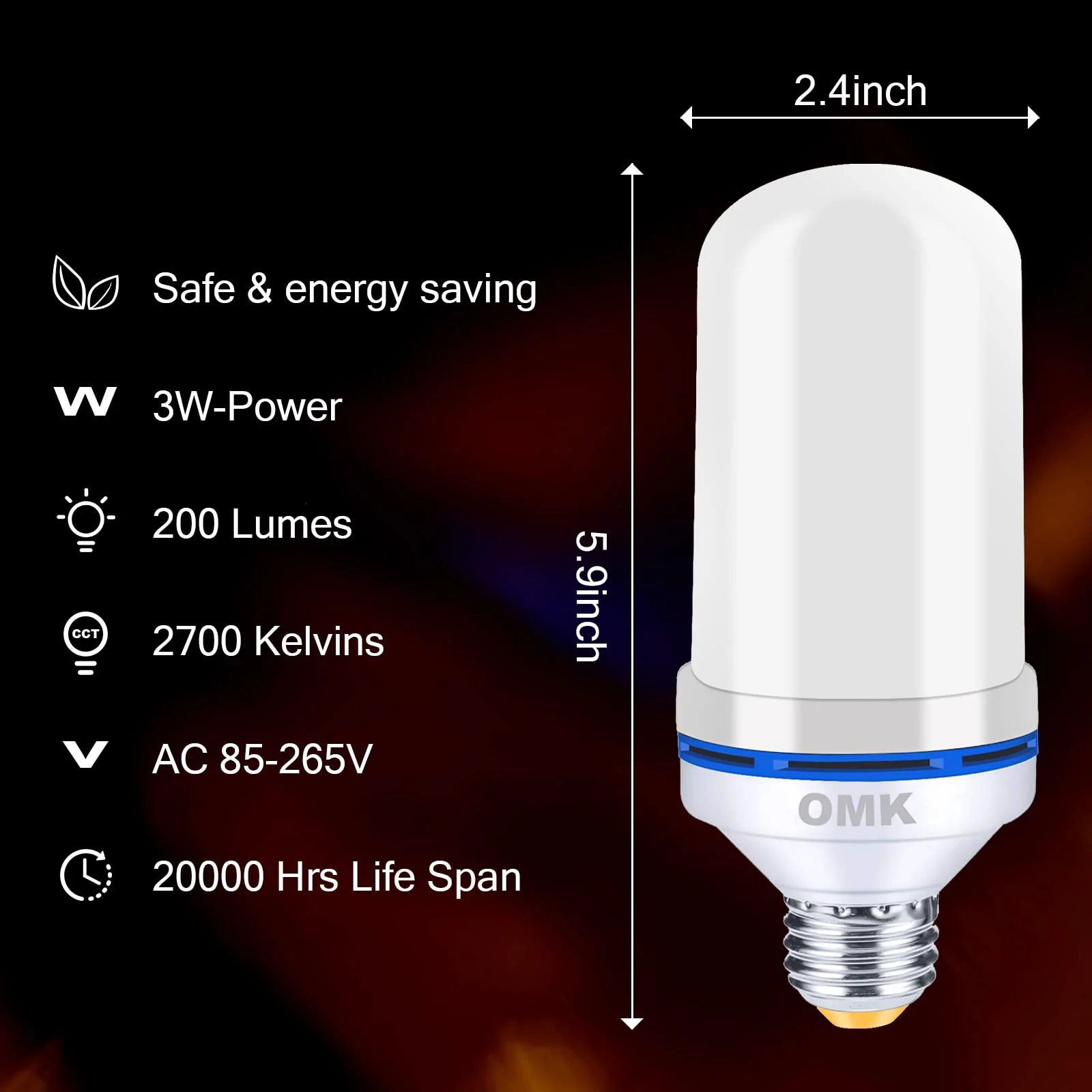 OMK - LED Christmas Decorations Flame Effect Light Bulbs - Upgraded 4 Modes Two-Tone Fire Simulated Lamps - Holiday/Christmas Gifts/Party/Indoor/Outdoor Decoration Lights (2Pack) - Image 3