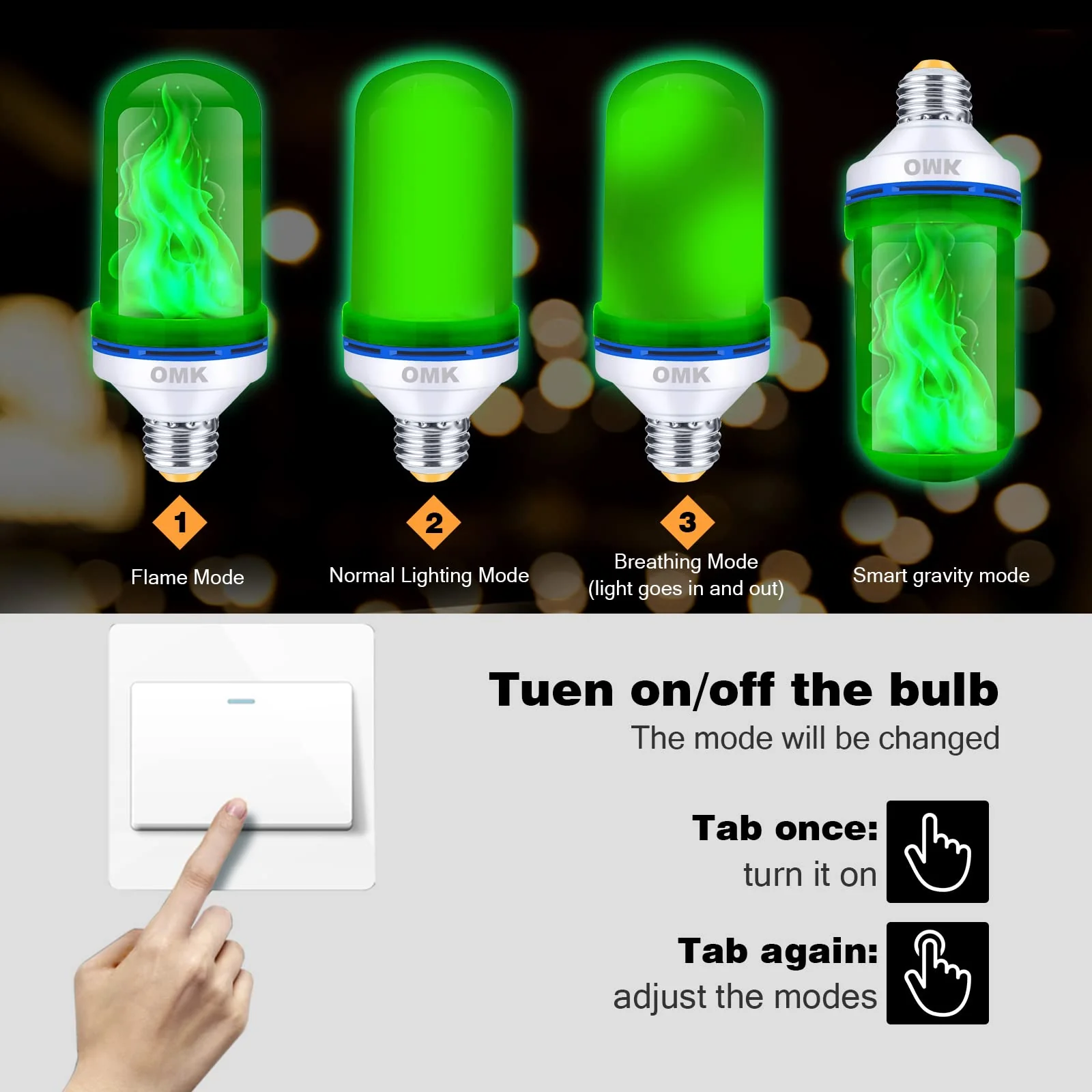 OMK - LED Christmas Decorations Flame Effect Light Bulbs - Upgraded 4 Modes Two-Tone Fire Simulated Lamps - Holiday/Christmas Gifts/Party/Indoor/Outdoor Decoration Lights (2Pack) - Image 6