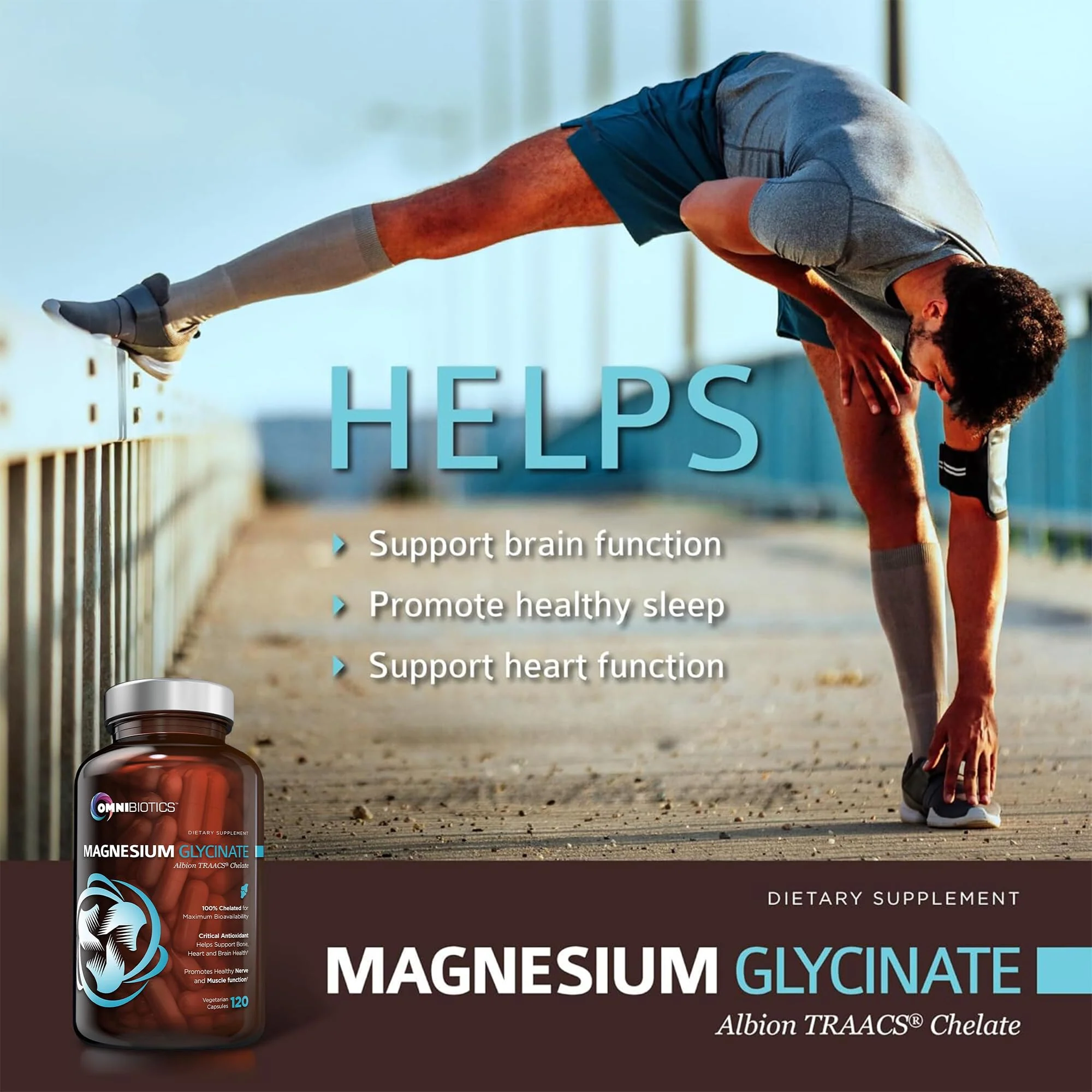 OmniBiotics Magnesium Glycinate Supplement – with 100% Pure Albion TRAACS Bisglycinate Chelate for Sleep, Muscle, Nerve & Heart Health – 120 Vegan Capsules - Image 4