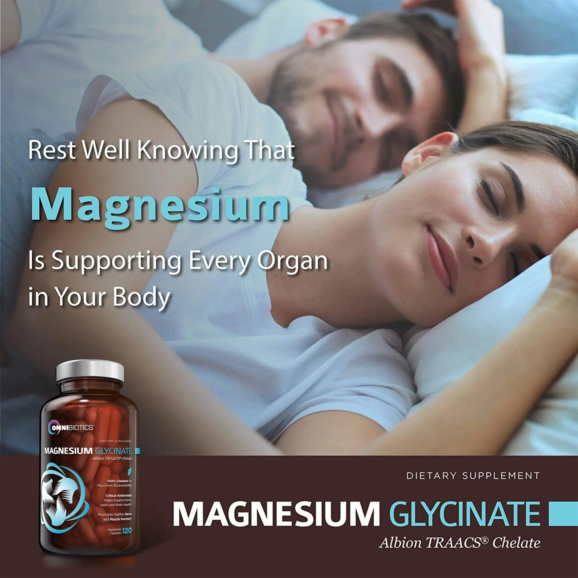 OmniBiotics Magnesium Glycinate Supplement – with 100% Pure Albion TRAACS Bisglycinate Chelate for Sleep, Muscle, Nerve & Heart Health – 120 Vegan Capsules - Image 6