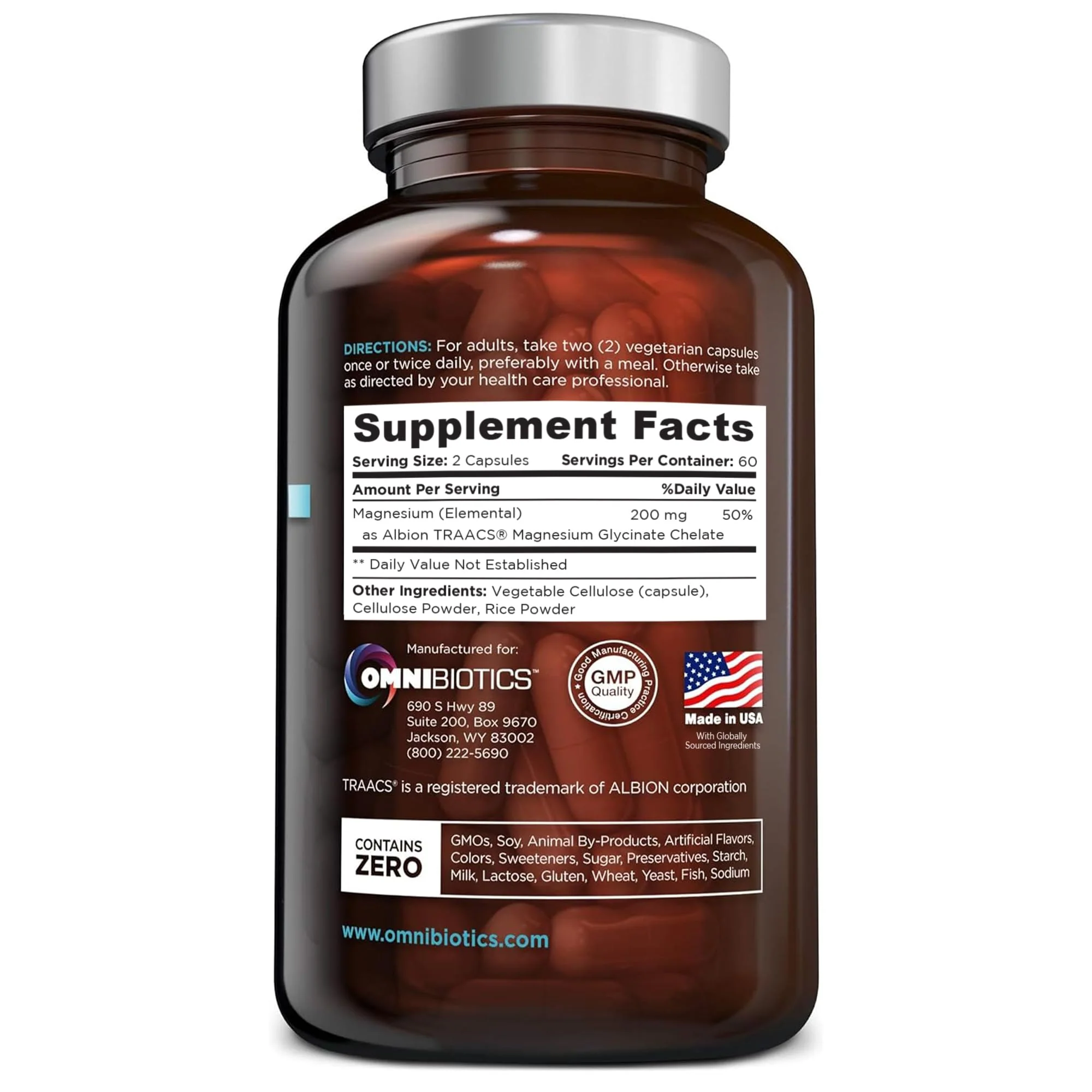 OmniBiotics Magnesium Glycinate Supplement – with 100% Pure Albion TRAACS Bisglycinate Chelate for Sleep, Muscle, Nerve & Heart Health – 120 Vegan Capsules - Image 8