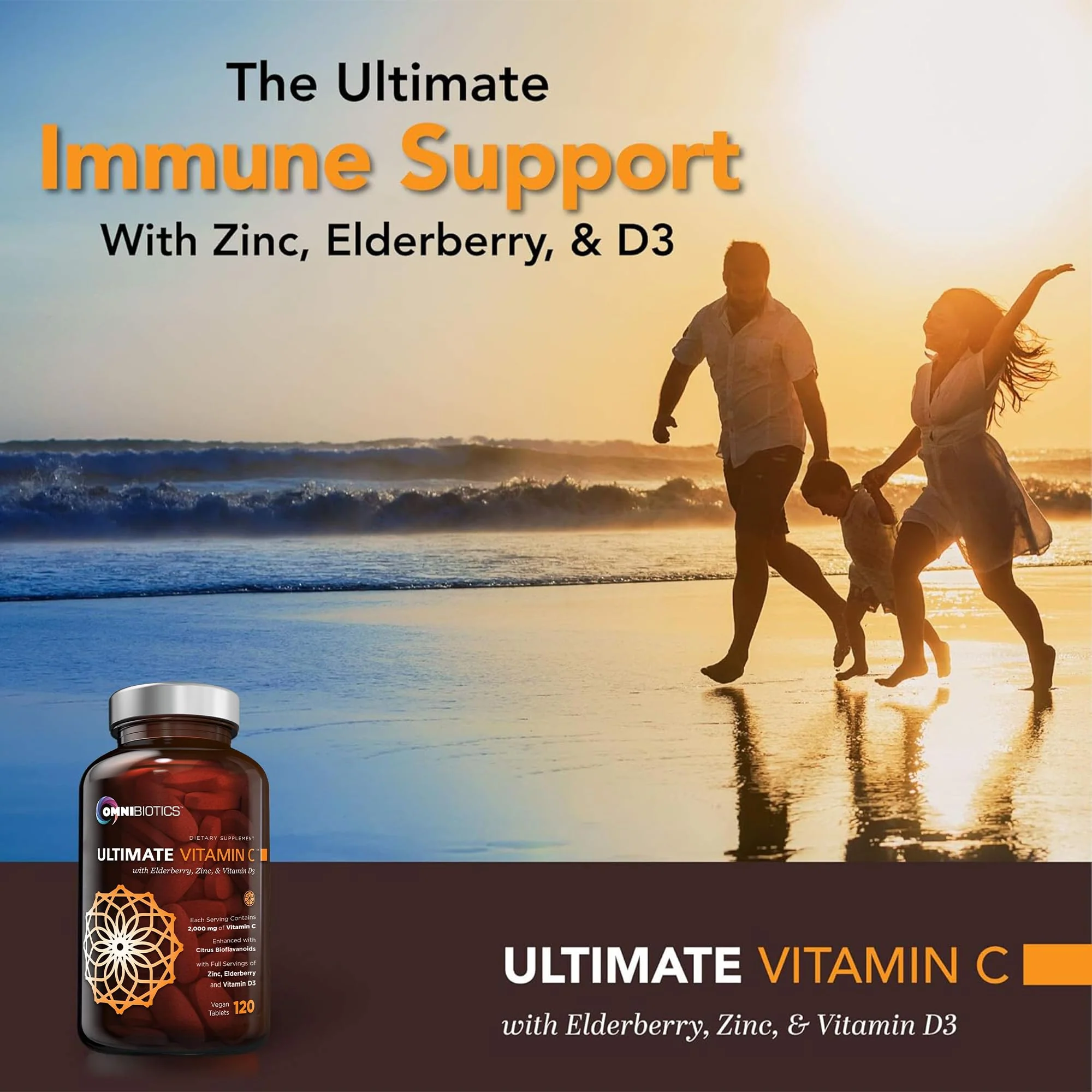 OmniBiotics Ultimate Vitamin C Supplement 2000mg – with Zinc, Elderberry Extract, and D3 – High Potency Immune Support & Collagen Booster – 120 Vegan Tablets - Image 5