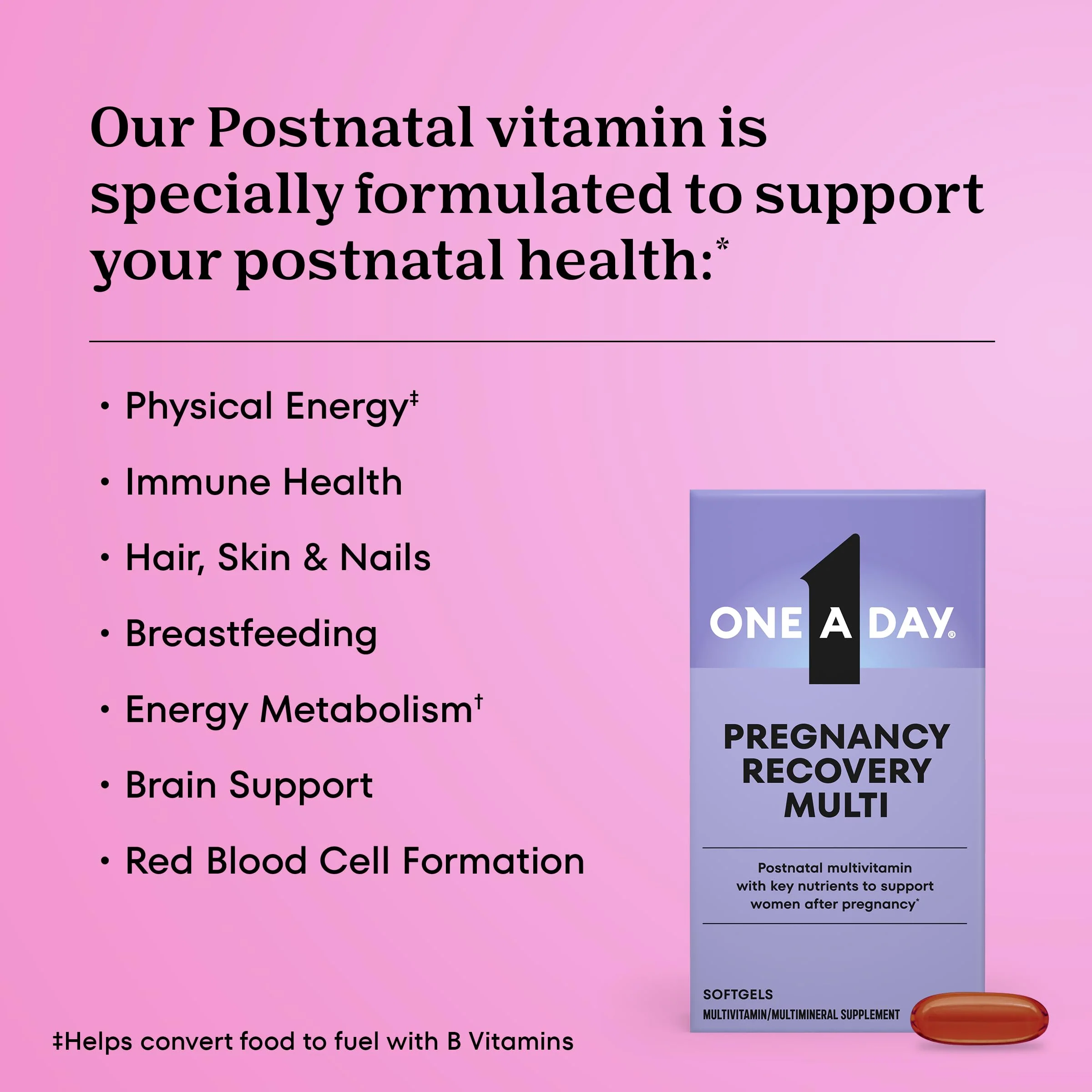 One A Day Postnatal Vitamins for Women, Postnatal Multivitamin with Folic Acid, Omega-3 DHA, B Vitamins, Support Immune Health, Breastfeeding, Post Partum Essential Nutrients for Women, 60 Ct - Image 7