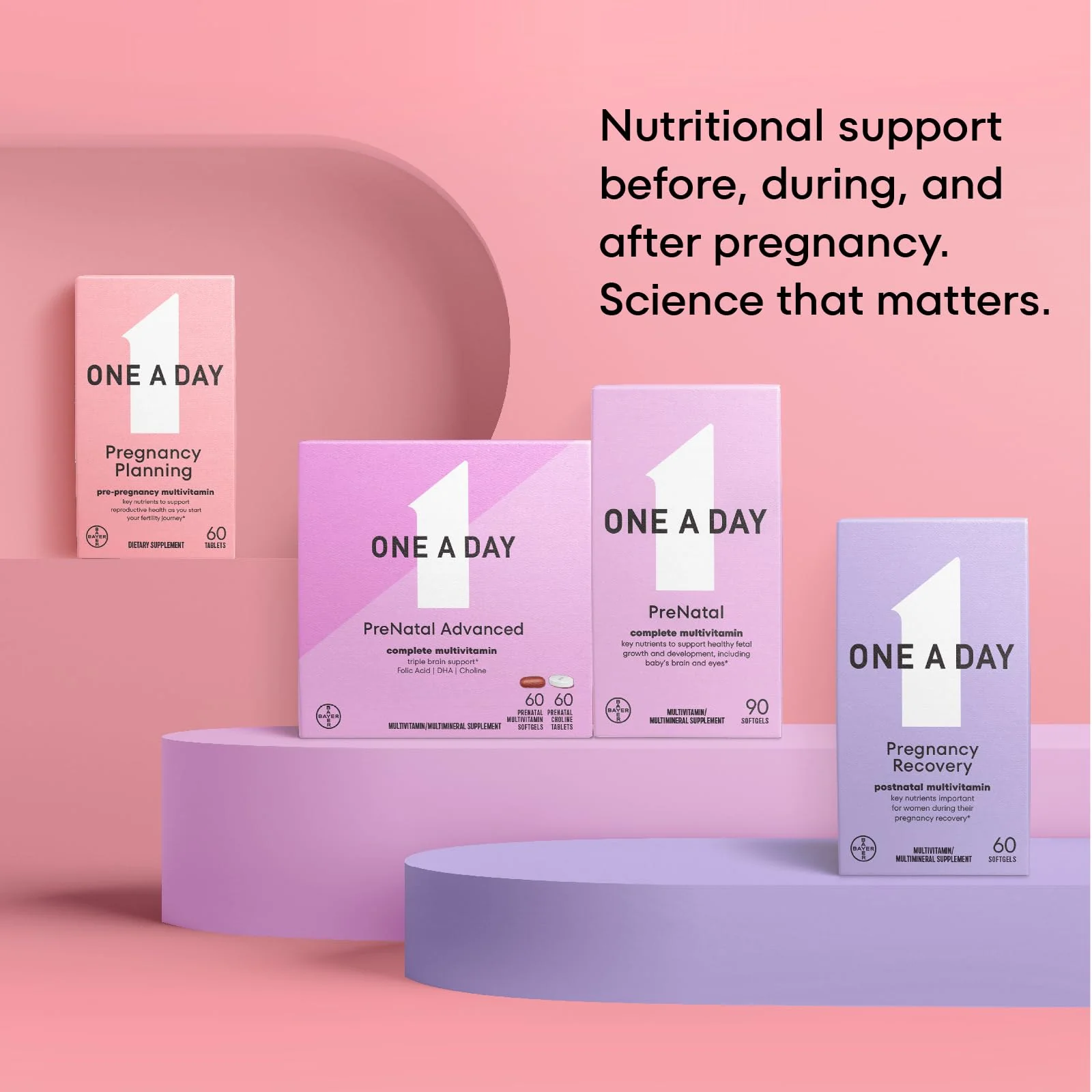 One A Day Pregnancy Planning Prenatal Multivitamin for Women, Pre Pregnancy Vitamins for Women with Methylfolate, Folic Acid, Zinc, Vitamin B12 & Vitamin D to Support Reproductive Health, 60 Tablets - Image 3