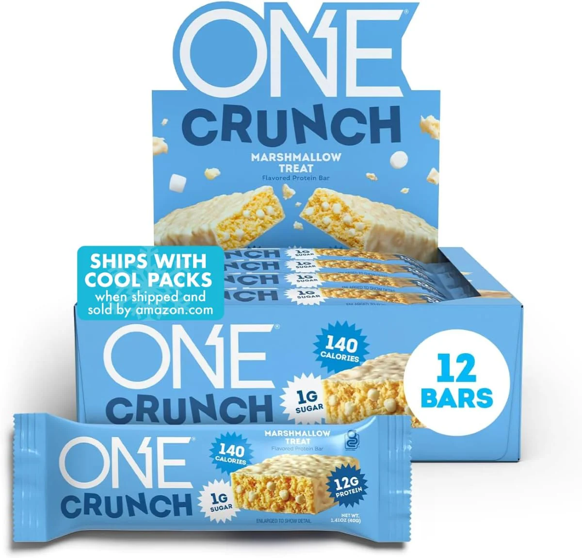 ONE Crunch Protein Bars, Marshmallow Treat, Gluten Free Protein Bars with 12g Protein and 1g Sugar, Pantry Staples, 2.12 oz (12 Count) - Image 2