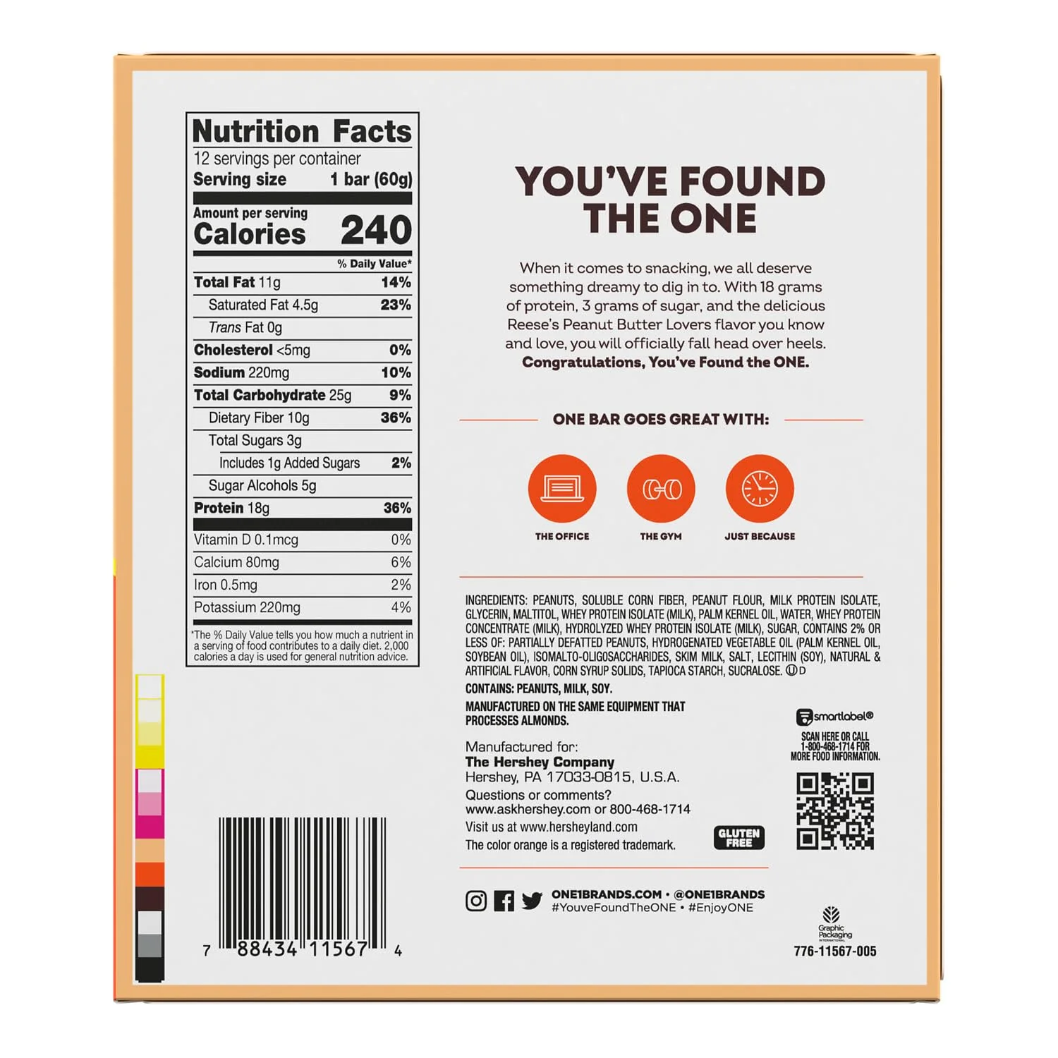 ONE Protein Bars, Reese's Peanut Butter Lovers, Gluten Free with 18g Protein and 3g Sugar, Pantry Staples, 2.12 oz (12 Count) - Image 7