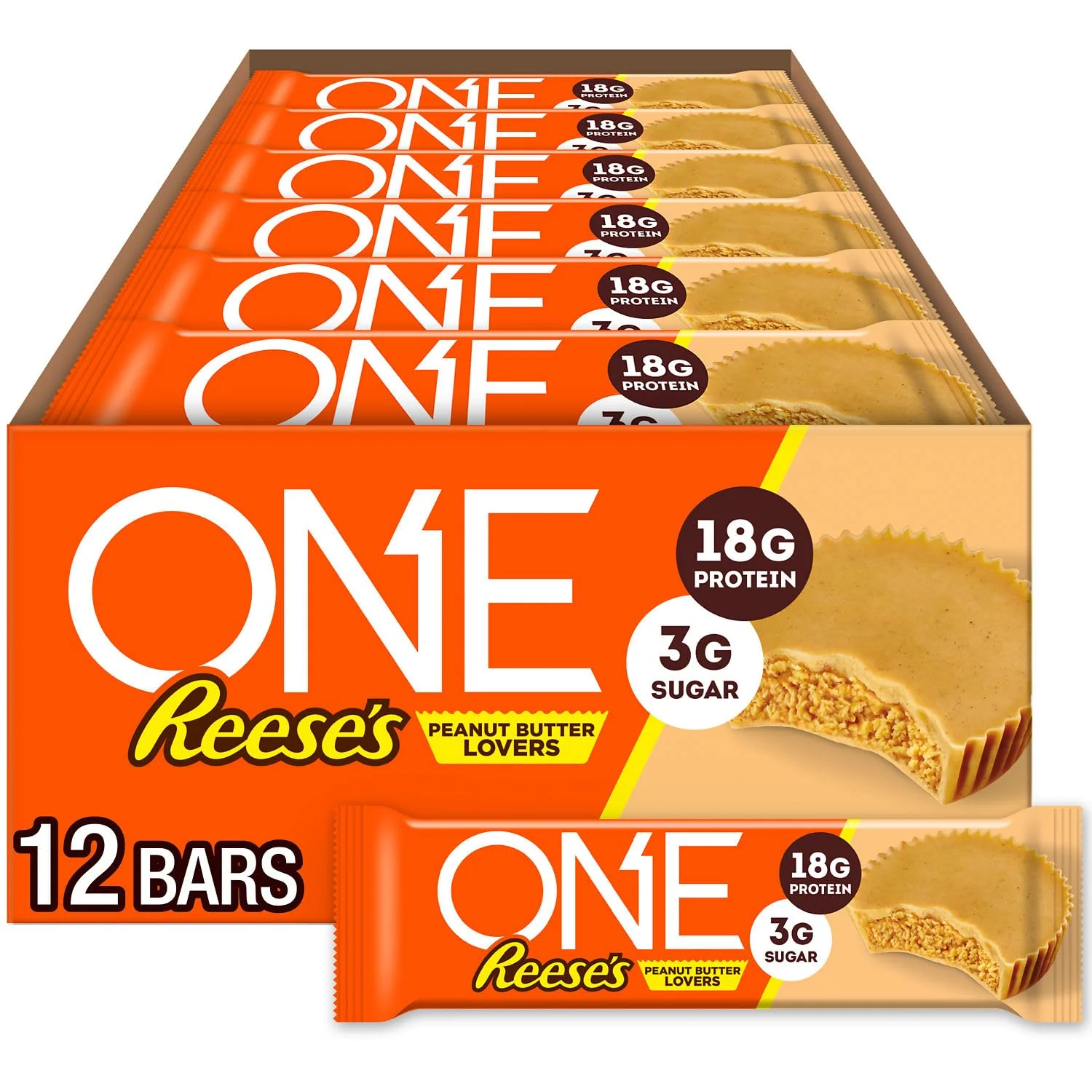 ONE Protein Bars, Reese's Peanut Butter Lovers, Gluten Free with 18g Protein and 3g Sugar, Pantry Staples, 2.12 oz (12 Count) - Image 4