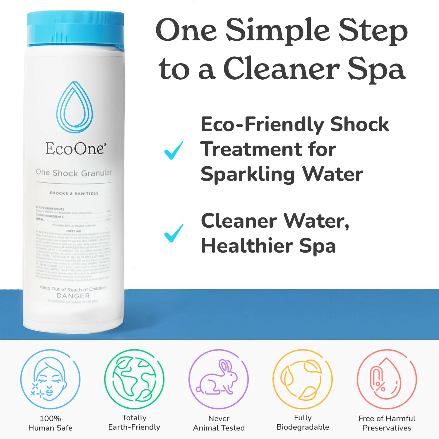 One Shock Granular by EcoOne | Self-Dissolving Hot Tub Shock Treatment Chlorine Granules | Daily or Weekly Spa Shock & Sanitation | Sodium Dichloro-Triazinetrione Dihydrate (55% Chlorine), 2 Lb - Image 5