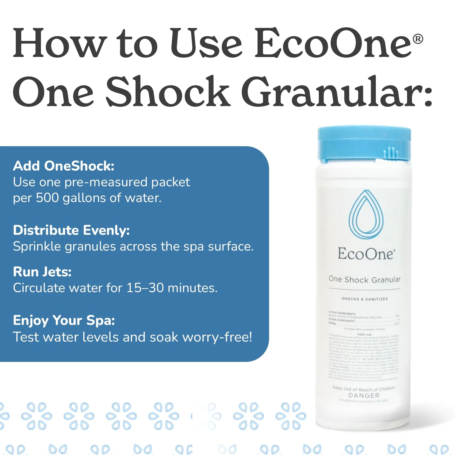 One Shock Granular by EcoOne | Self-Dissolving Hot Tub Shock Treatment Chlorine Granules | Daily or Weekly Spa Shock & Sanitation | Sodium Dichloro-Triazinetrione Dihydrate (55% Chlorine), 2 Lb - Image 6