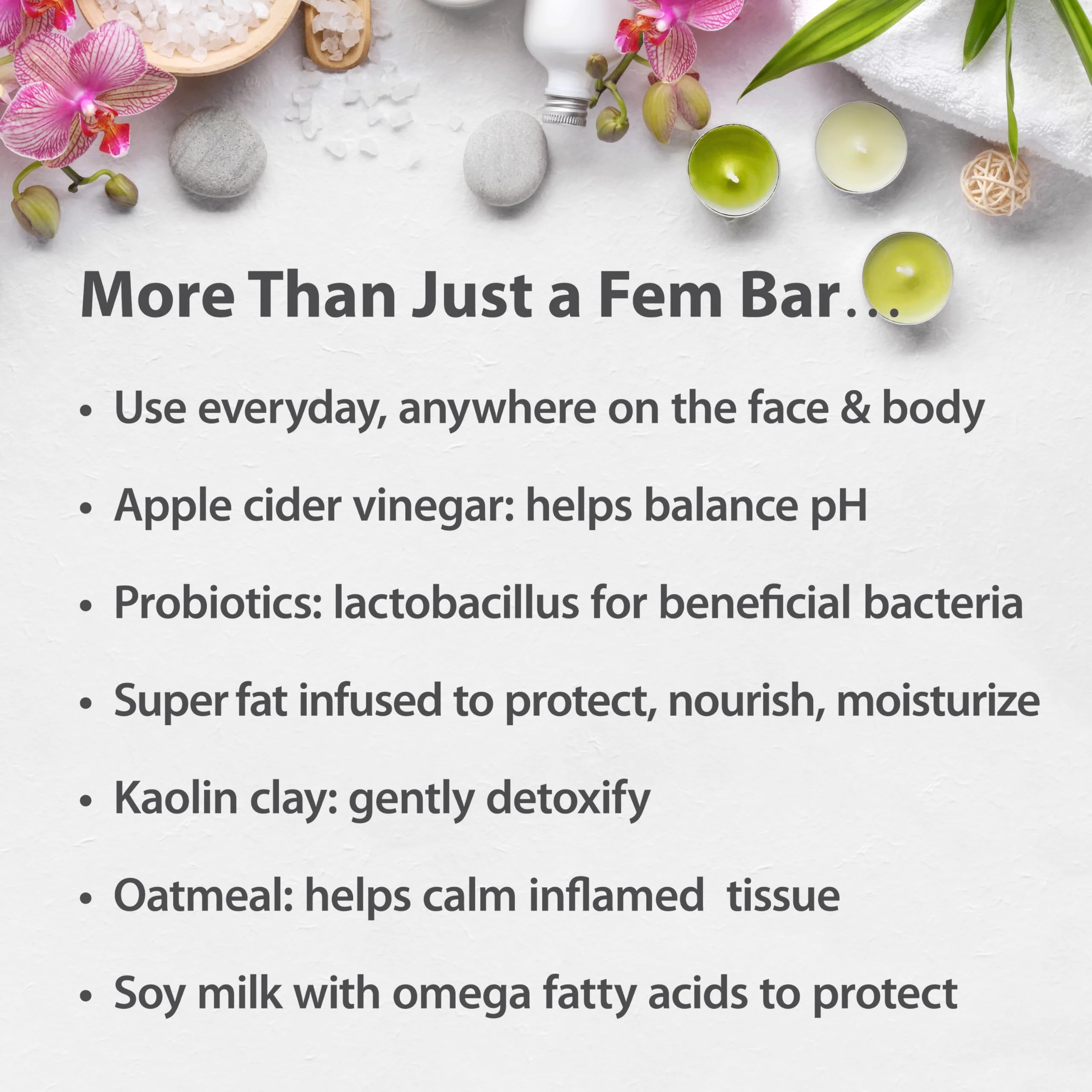 One With Nature Feminine Cleansing Bar 3Pack 3.5oz Fragrance-Free Soap Bar, Dermatologist Tested, Probiotics, Apple Cider Vinegar, Omega Fatty Acids, Oatmeal, Gentle Cleanser for Face, Body - Image 7