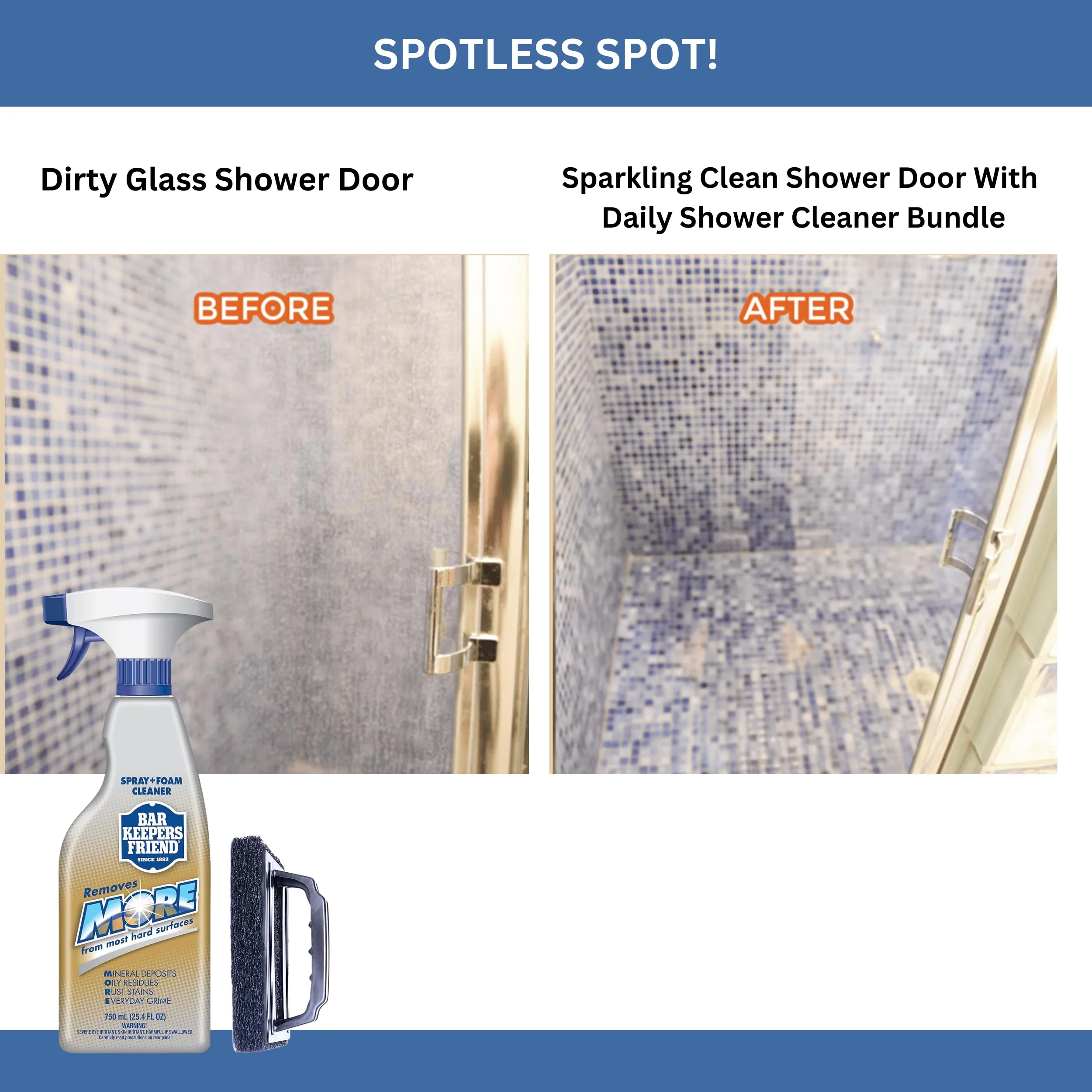 ONE96NINE Daily Shower Spray Kit with 2 Items, Hard Water Spray Foam Cleaner with Glass Stain Remover Scrub Brush. An All In One Shower Cleaner Spray Solution - Image 7