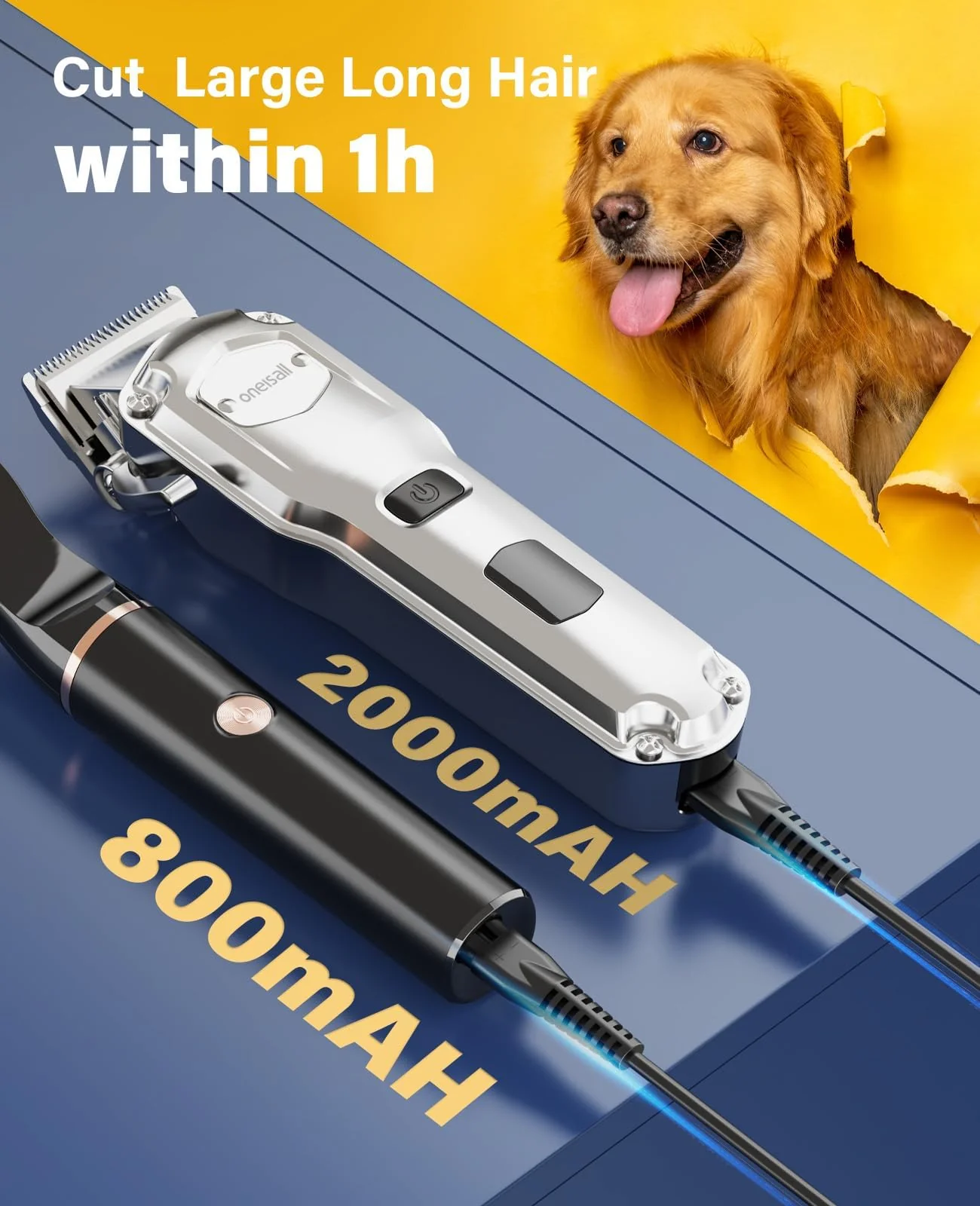 oneisall Dog Grooming Kit for Heavy Thick Hair&Coats/Low Noise Rechargeable Cordless Waterproof Dog Clippers for Grooming Animals&Pets/Pet Shaver with Stainless Steel Blade and Paw Trimmer - Image 3